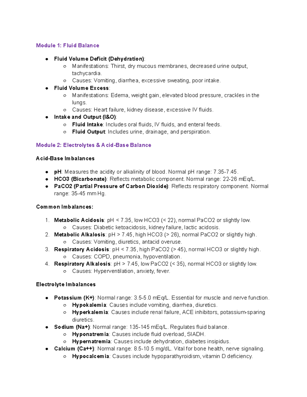 Midpoint 105: Midterm Study Notes on Fluid & Electrolyte Balance - Studocu