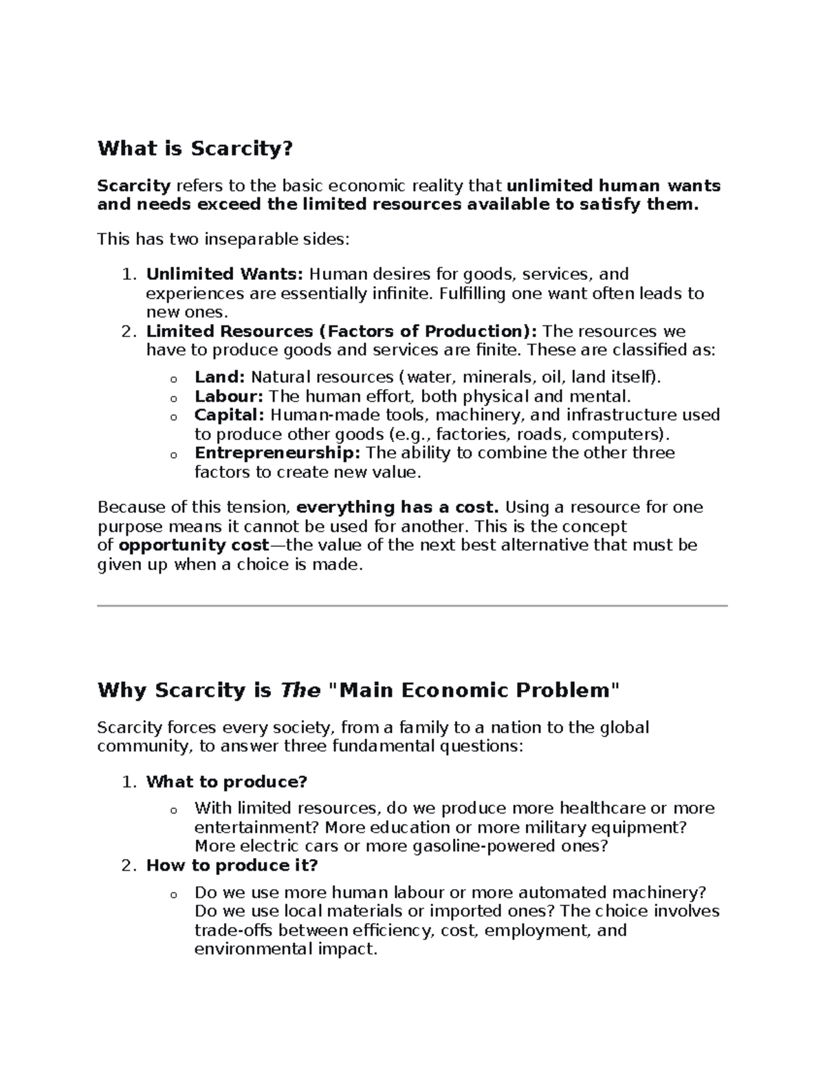 ECON 101: The Main Economic Problem - Understanding Scarcity - Studocu