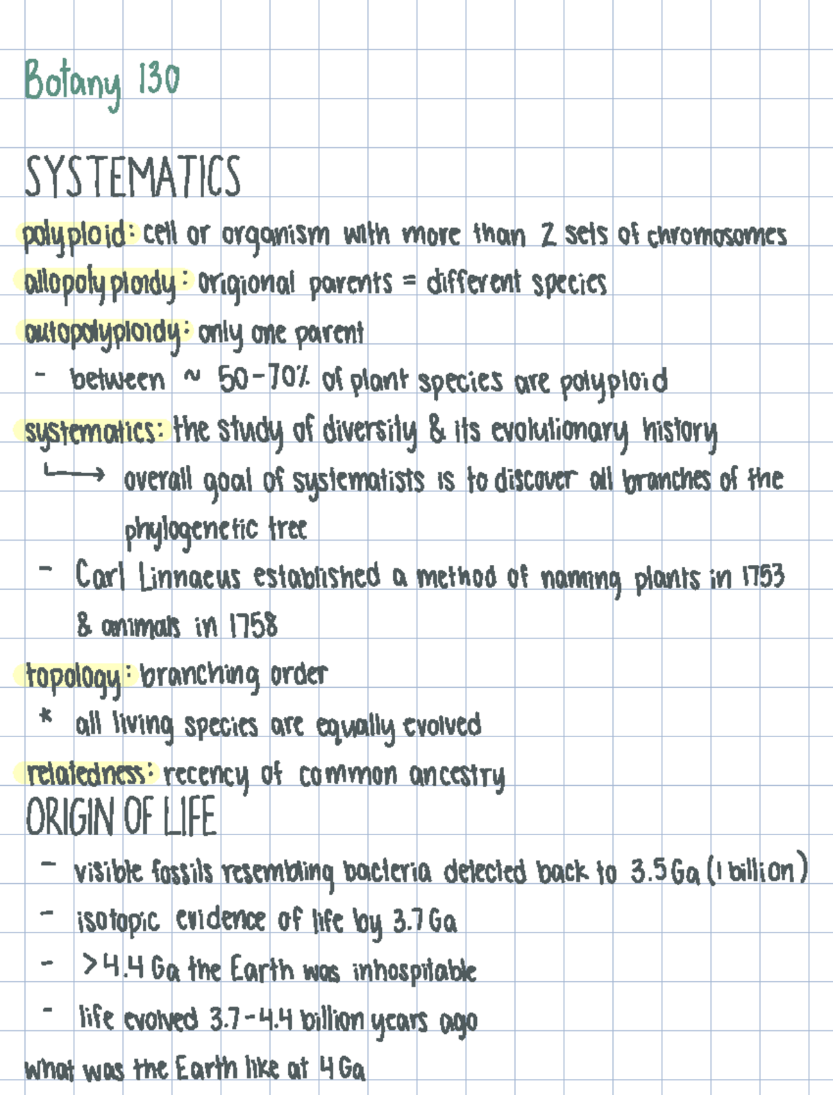 Final Exam Review Notes for Course ABC 101 - Botany 130 SYSTEMATICS ...