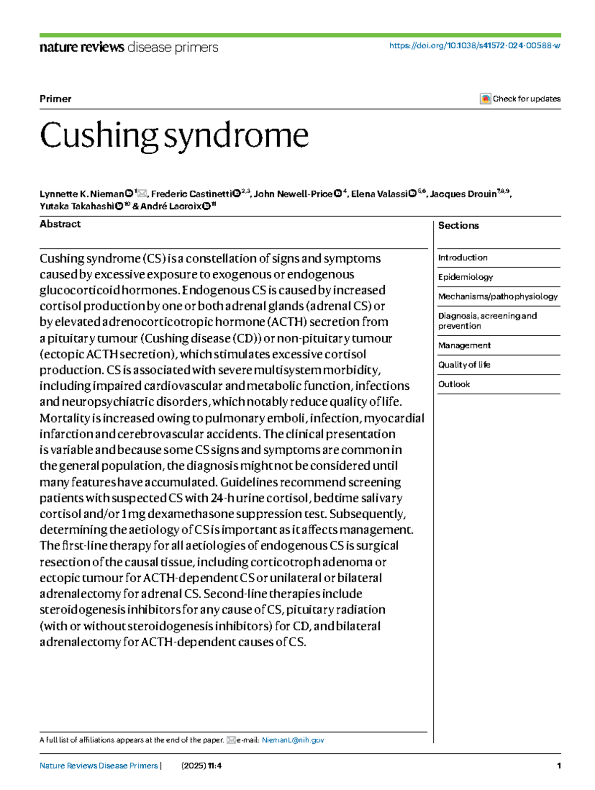 Cushing Syndrome Overview and Management: Nature Reviews Disease ...