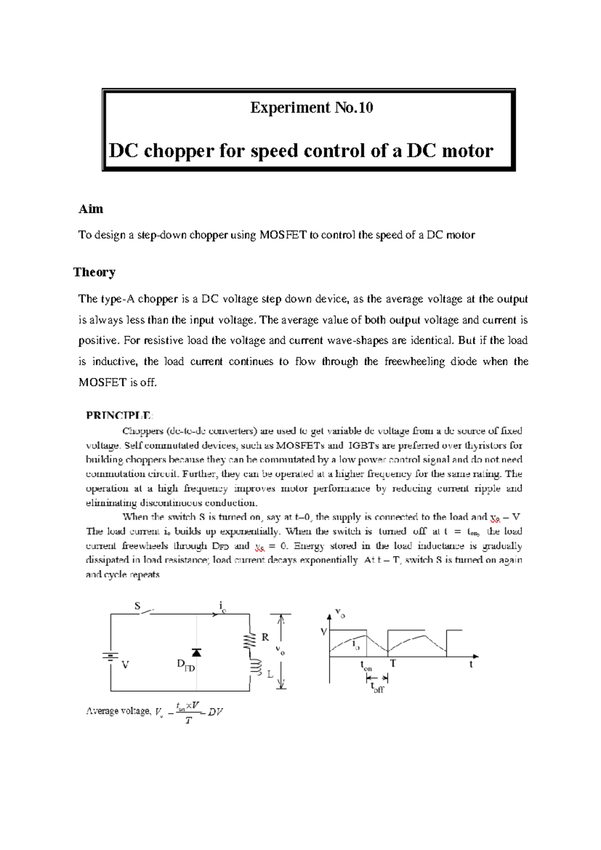 Experiment No.10: DC Chopper Design for Motor Speed Control - Studocu