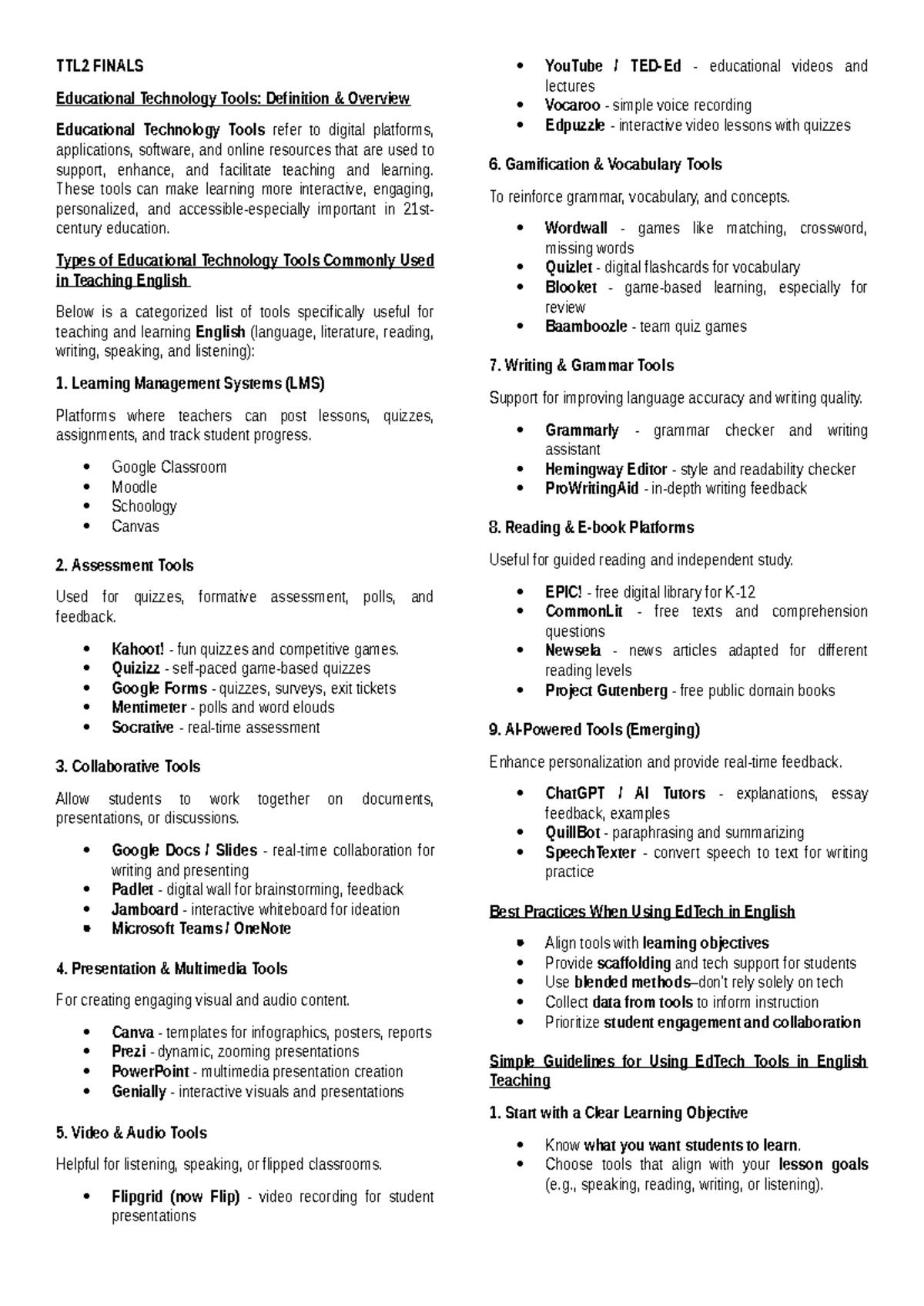 TTL2 FINALS: Overview of Educational Technology Tools for English ...