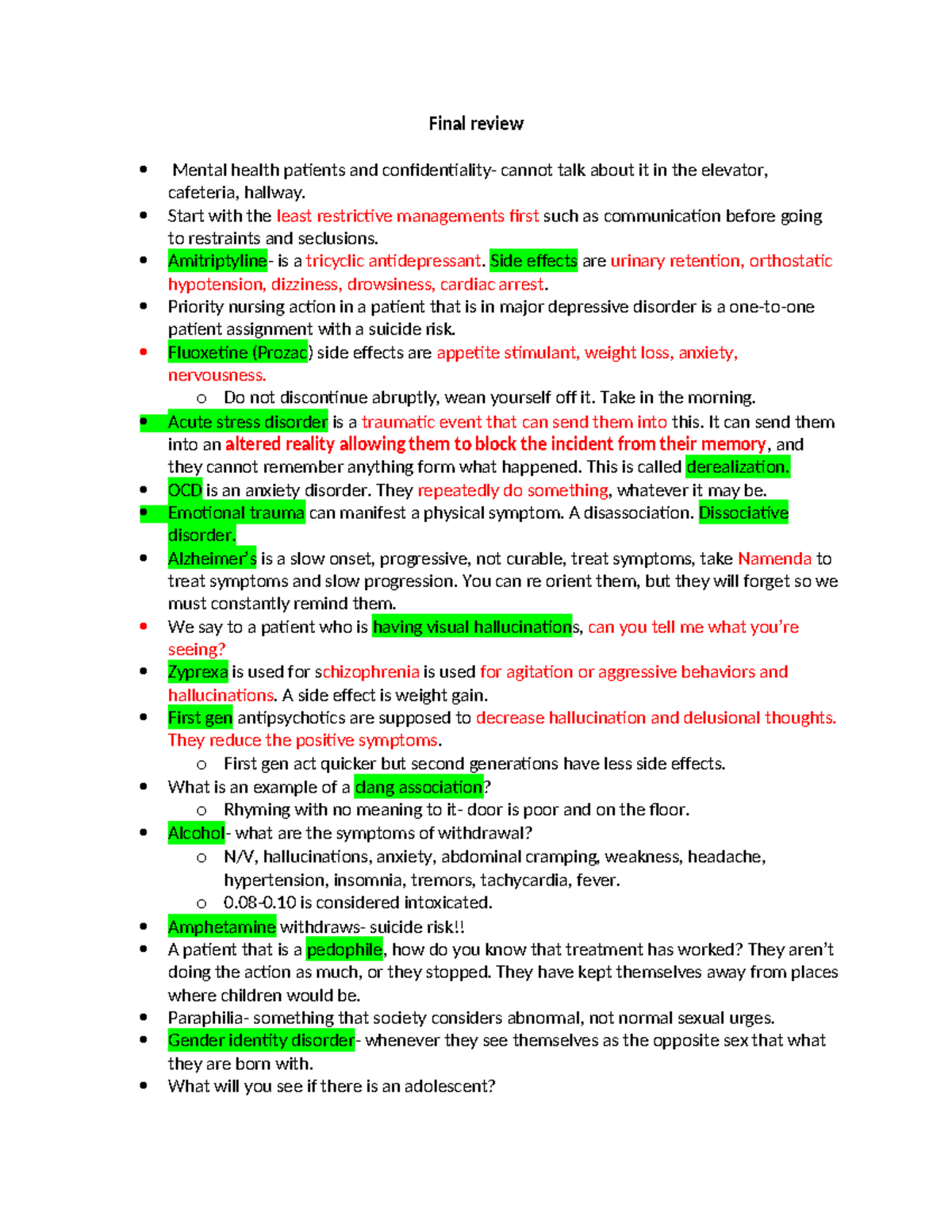 Final Exam Review: Key Concepts in Mental Health (NUR-101) - Studocu