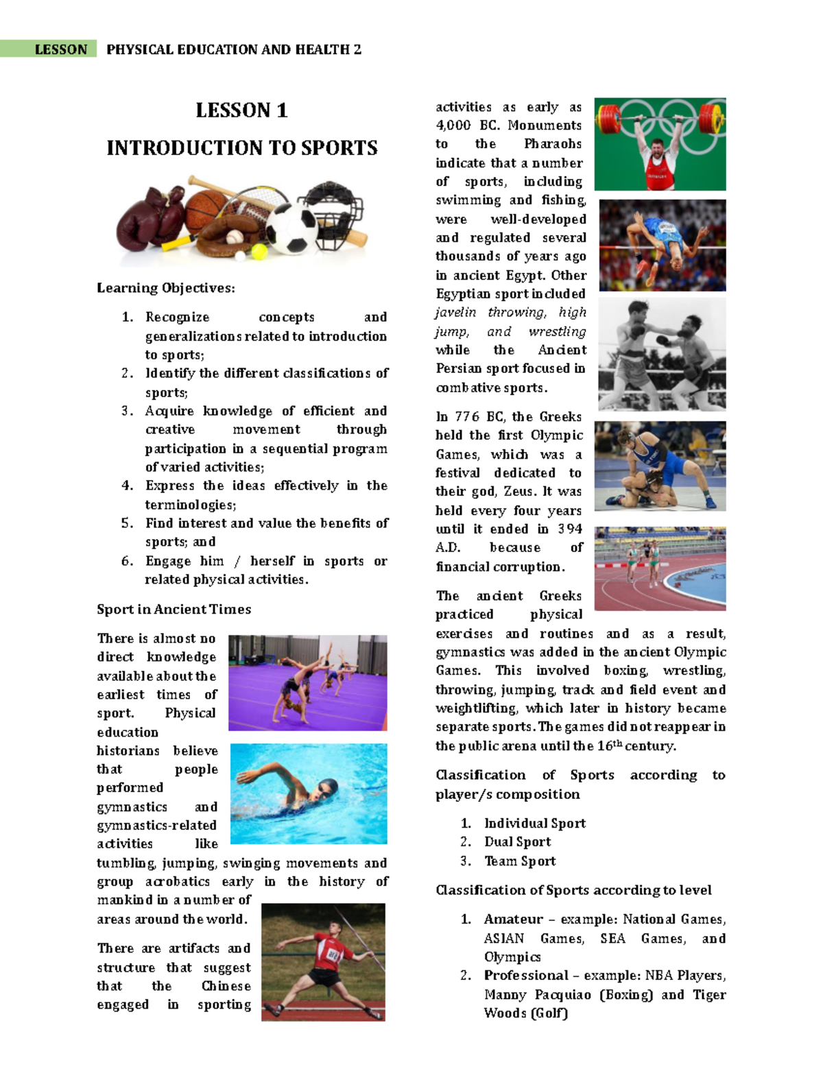 PE2-Lesson-Introduction to Sports & Badminton Guide - Studocu