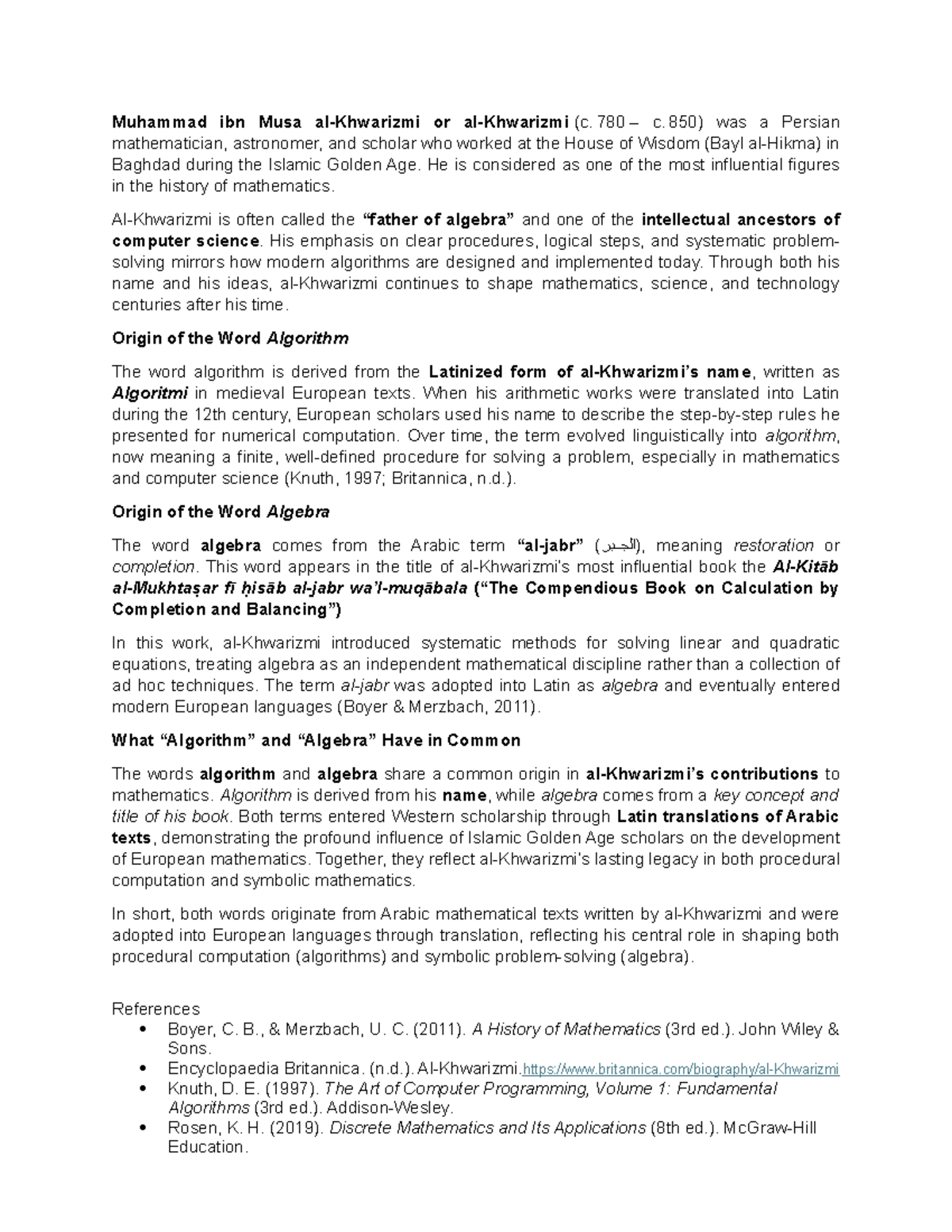 Khwarizmi: The Father of Algebra and Algorithms in Math - Studocu