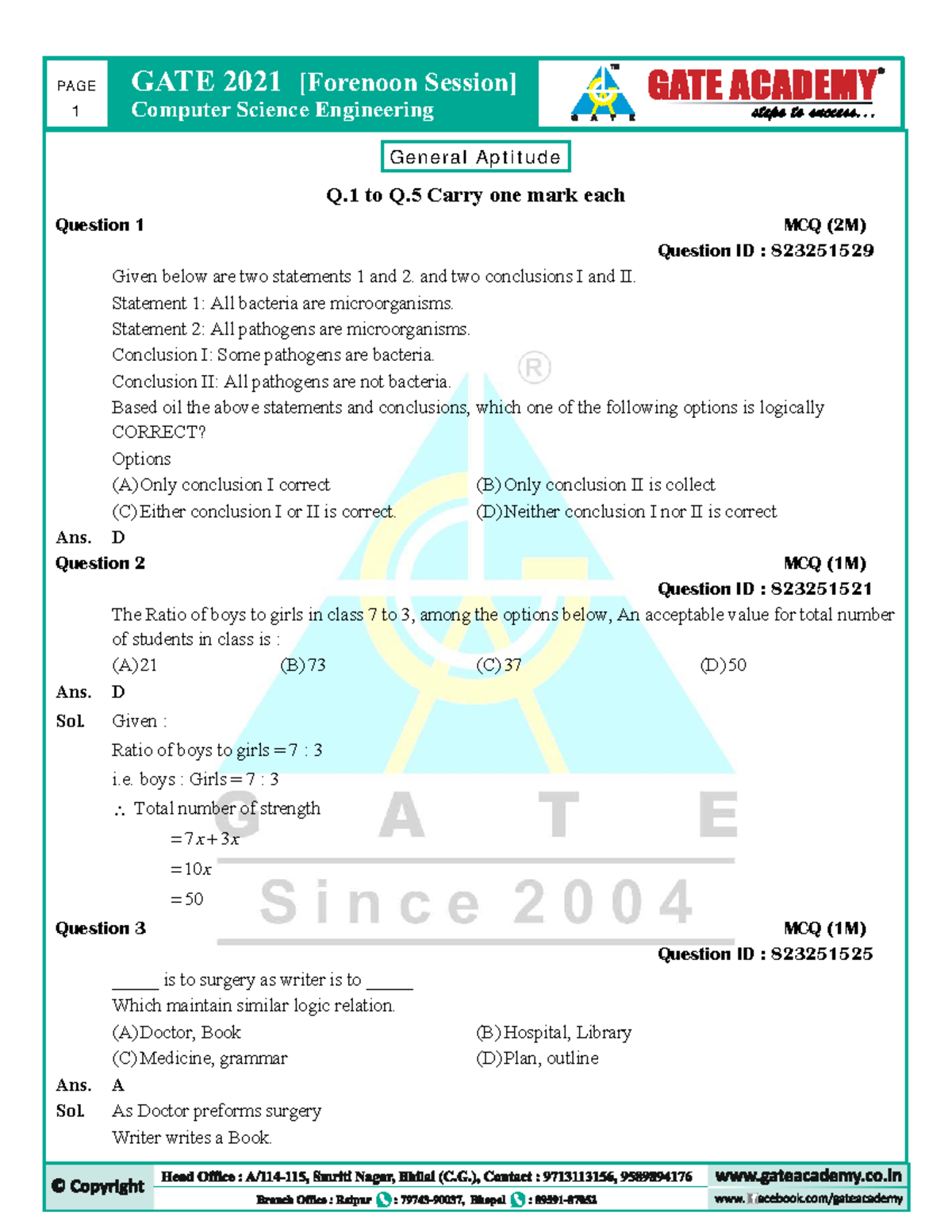 Gate 2021 morning - Material - Computer Science Engineering 1 .General ...