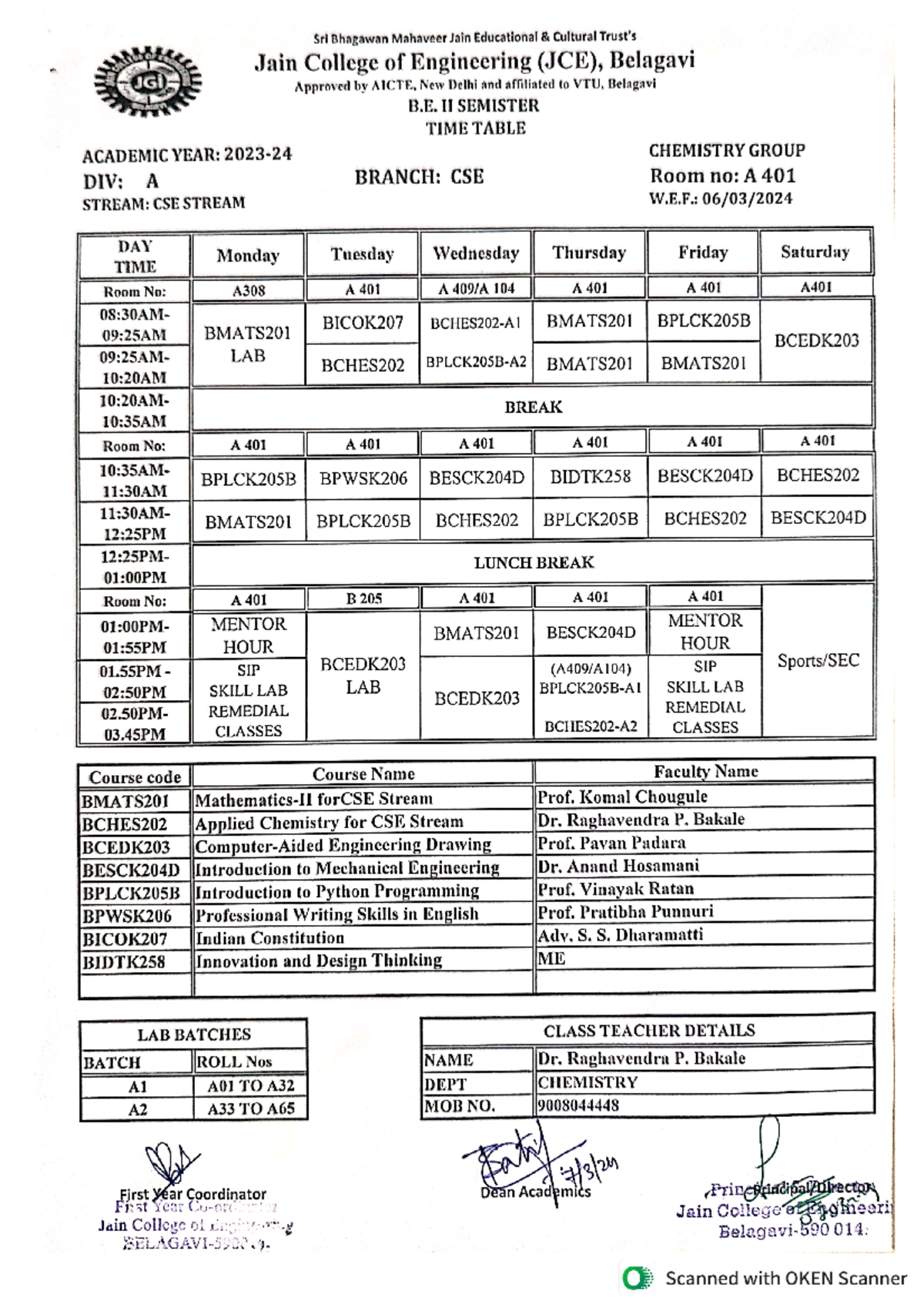 Revised 2nd Sem Time Table for 2023-24 Academic Year - Studocu