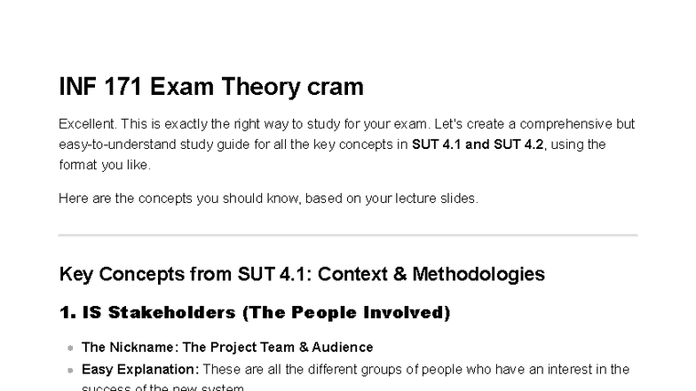 INF 171 Final Exam Study Guide: Key Concepts from SUT 4 to SUT 9 - Studocu