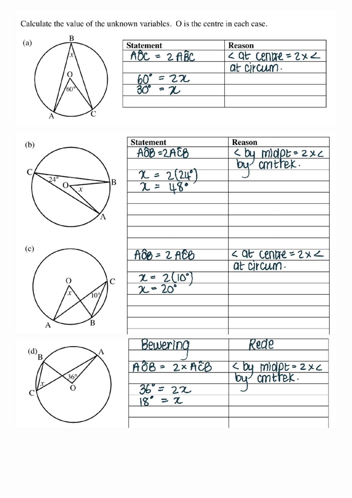 Exercise 2 Memo: Calculating Unknown Variables in Geometry - Studocu