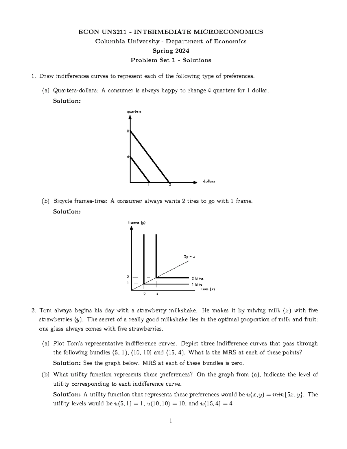 ECON UN3211 Intermediate Microeconomics Spring 2024 Problem Set 1 - Studocu