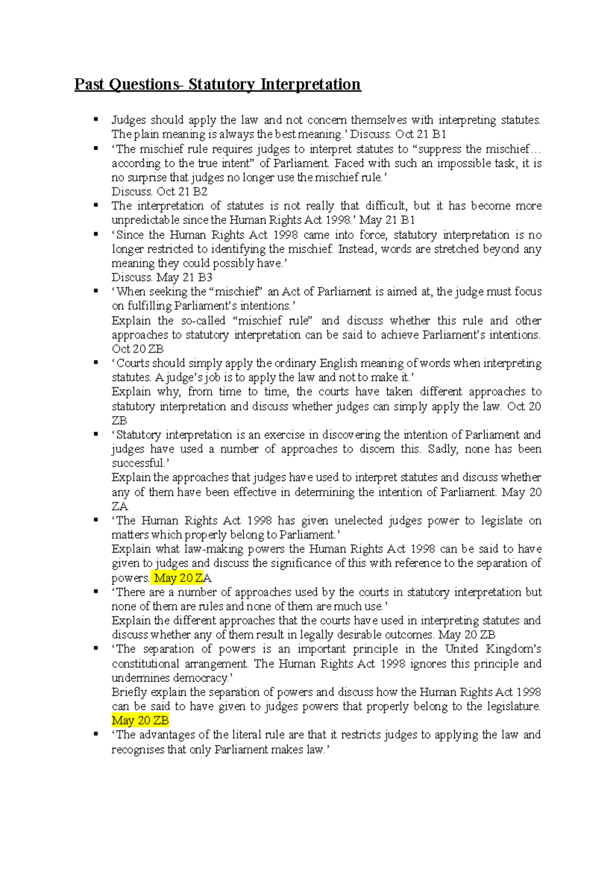 Past Questions for Statutory Interpretation: Critical Analysis and ...