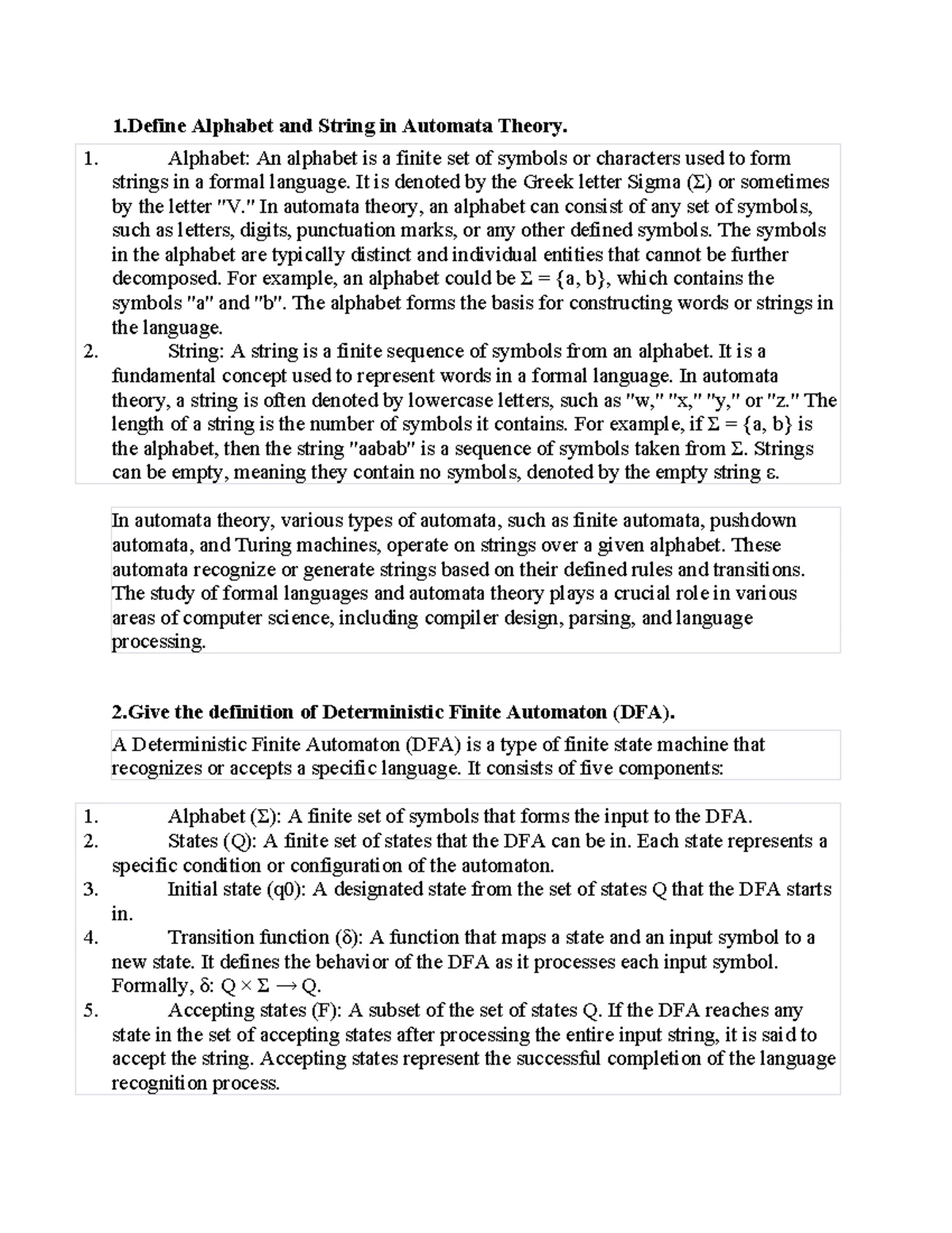 Unit Wise Important Questions for TAFL - Studocu