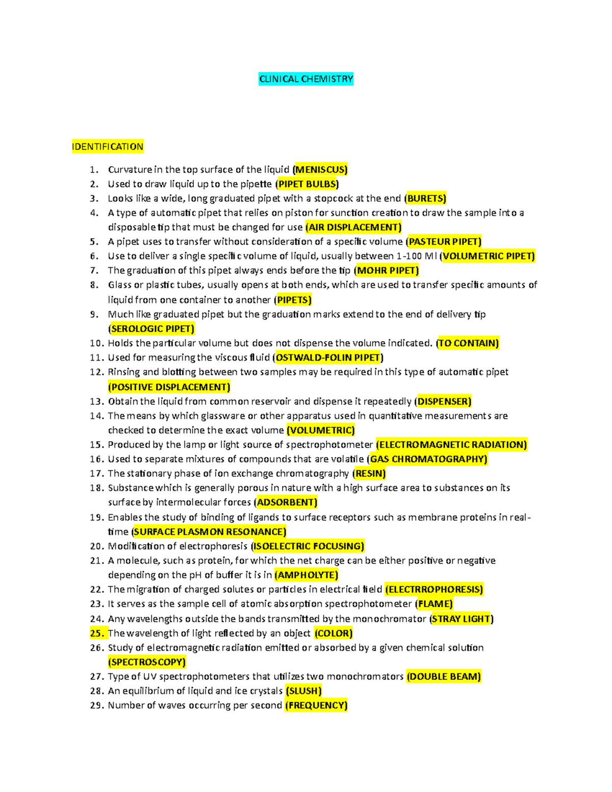 CC1 MCQ 3 - Lecture Notes for Clinical Chemistry 1 - CLINICAL CHEMISTRY ...