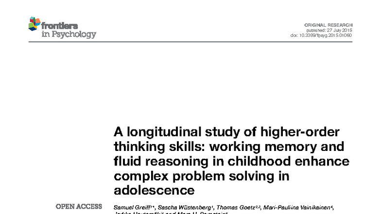 Longitudinal Study of Thinking Skills: WM & Fluid Reasoning in ...