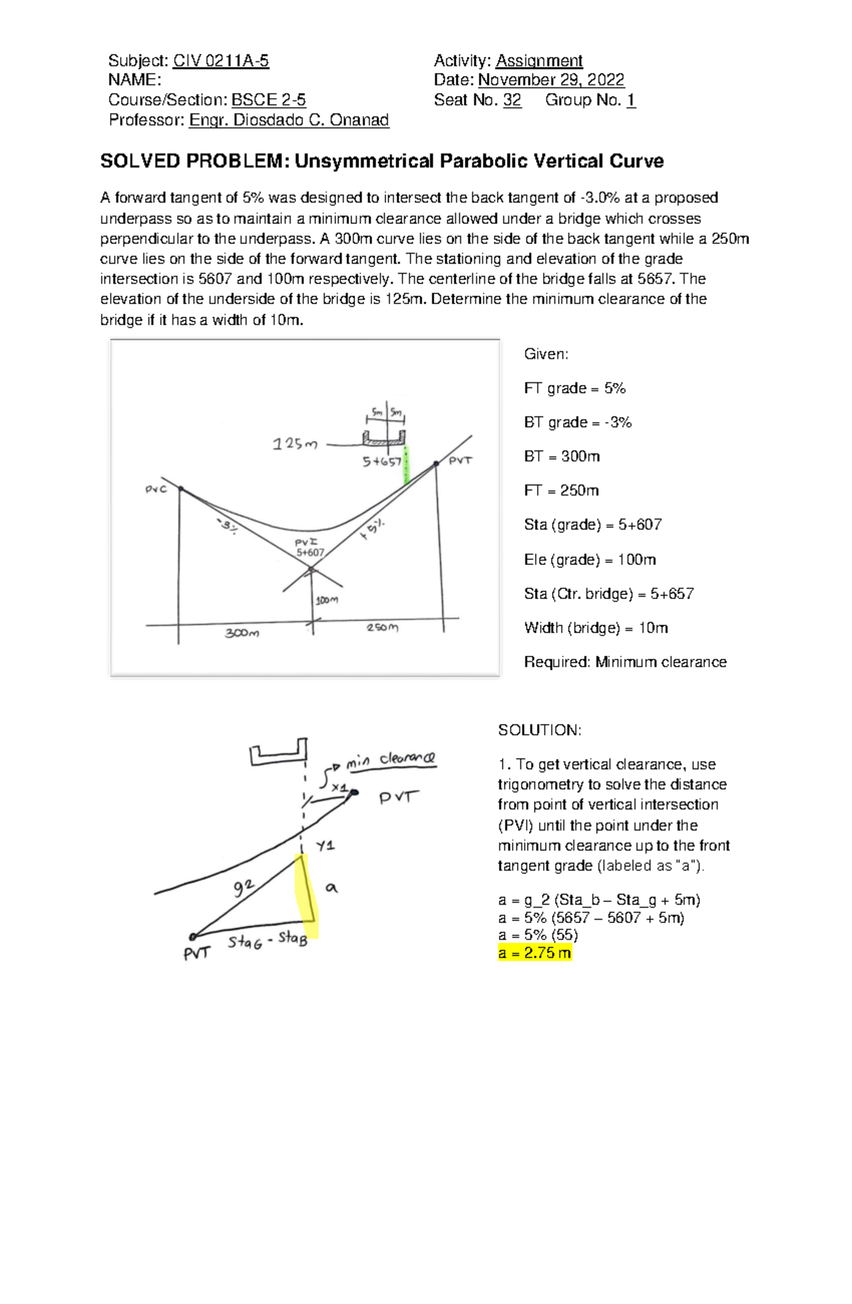CIV 0211A-5: Solved Problem on Unsymmetrical Parabolic Vertical Curve ...