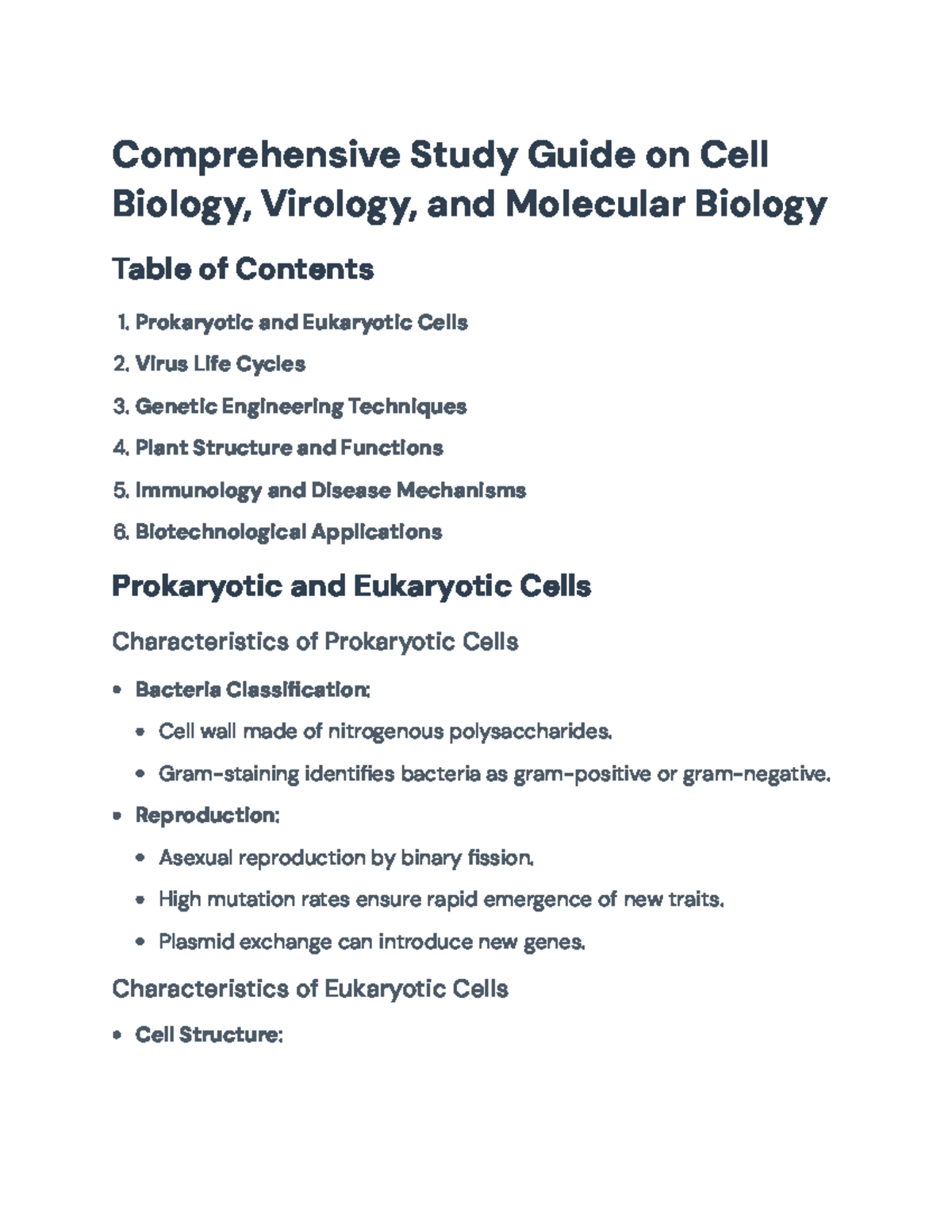 Comprehensive Study Guide for Cell Biology and Virology Concepts ...