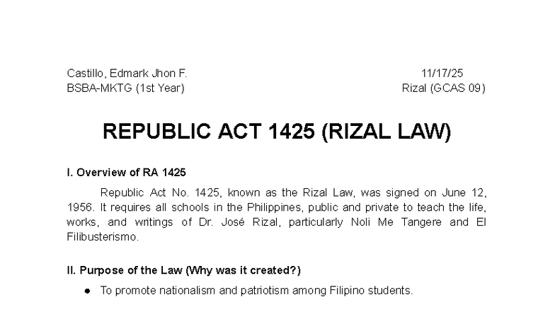 Research on RA 1425: Understanding the Rizal Law and Its Provisions ...
