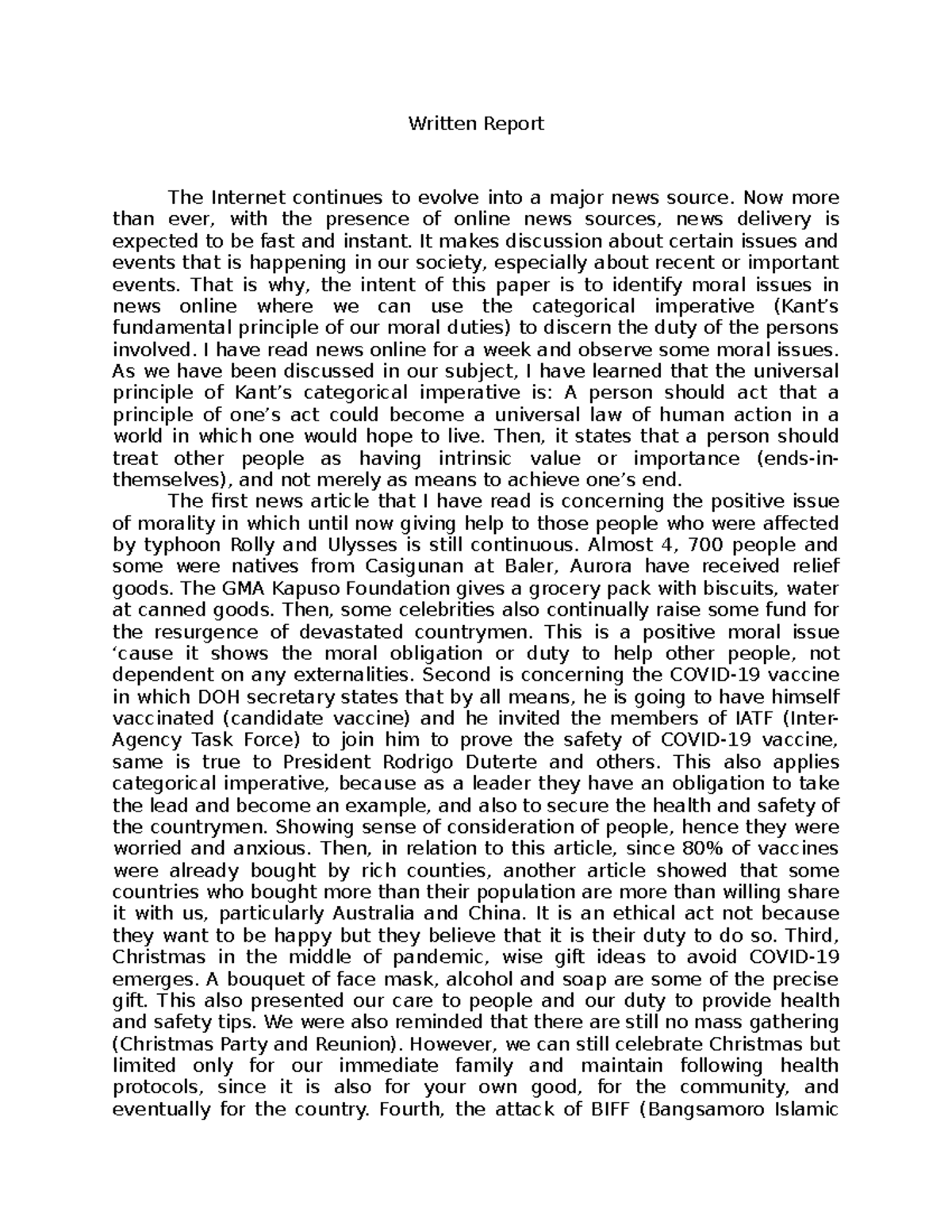 Written Report-Moral Issue Observed - Written Report The Internet ...