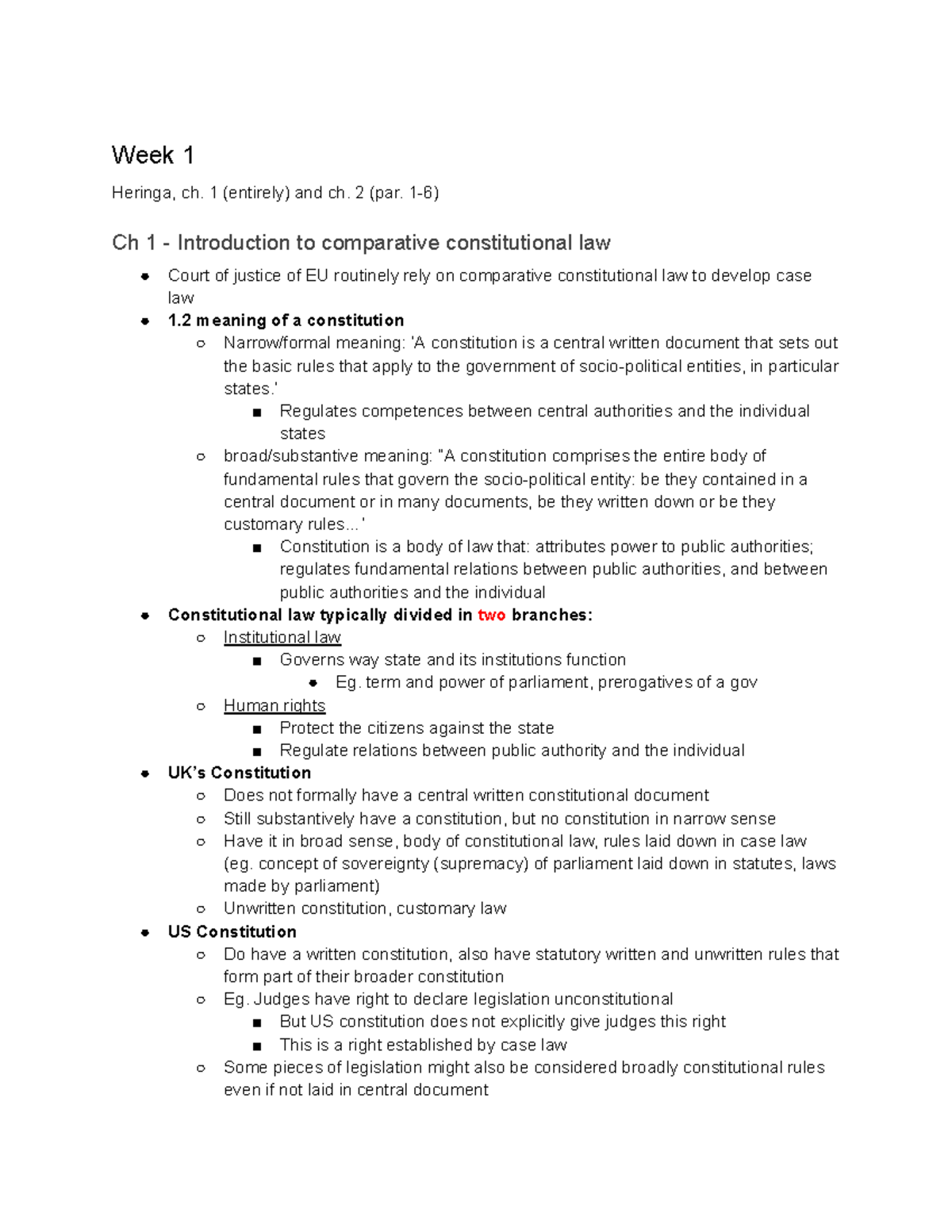 Comparative Constitutional Law Reading Notes (Heringa, Week 1-3 ...