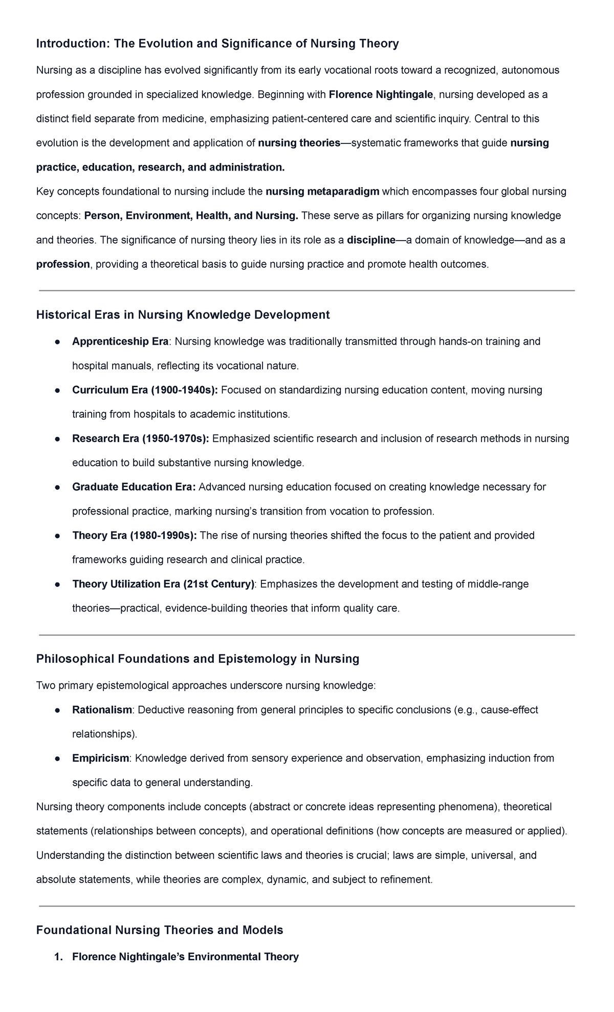 TFN 101: Summary of Nursing Theory Evolution and Significance - Studocu