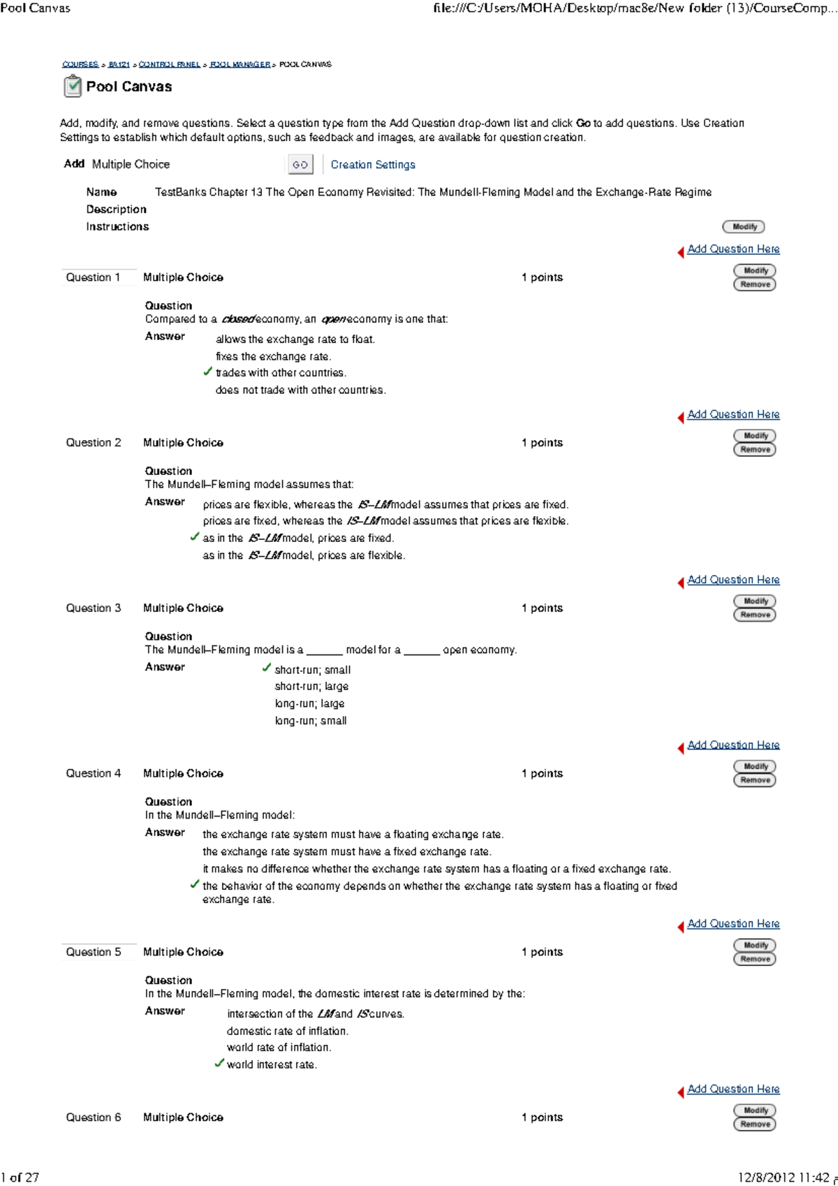BA121 Midterm Exam: Test Banks on the Mundell-Fleming Model - Studocu