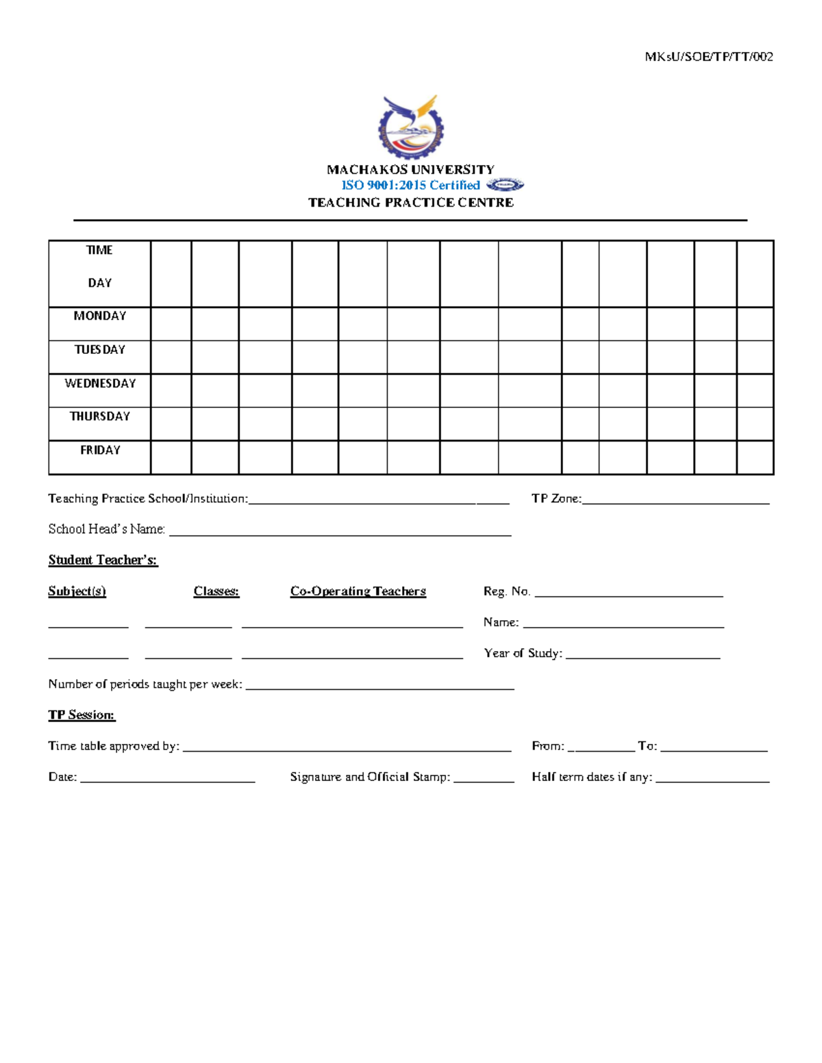 MACHAKOS UNIVERSITY TP Forms 3RD YR 2026 - Lecture Notes & Guidelines ...