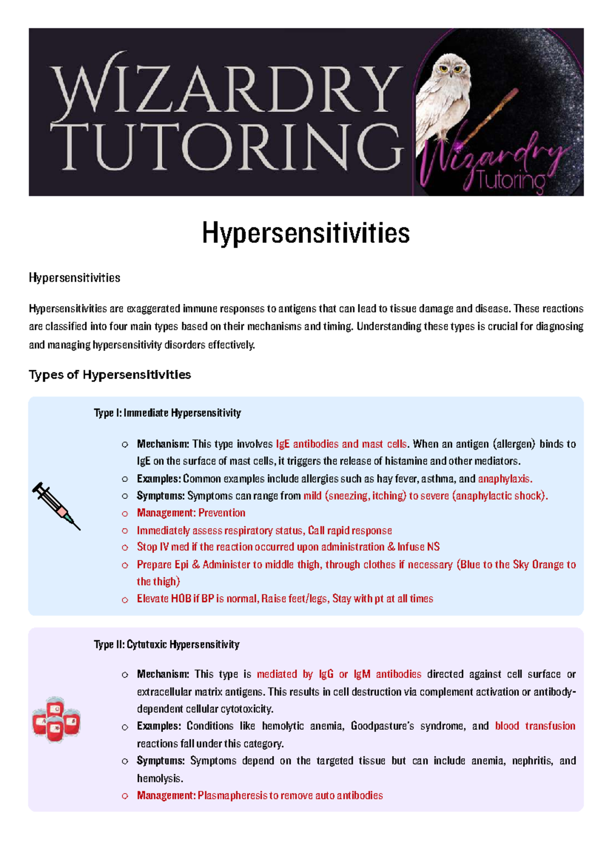 FILE 4781 - Hypersensitivity Types and Management Notes - Studocu