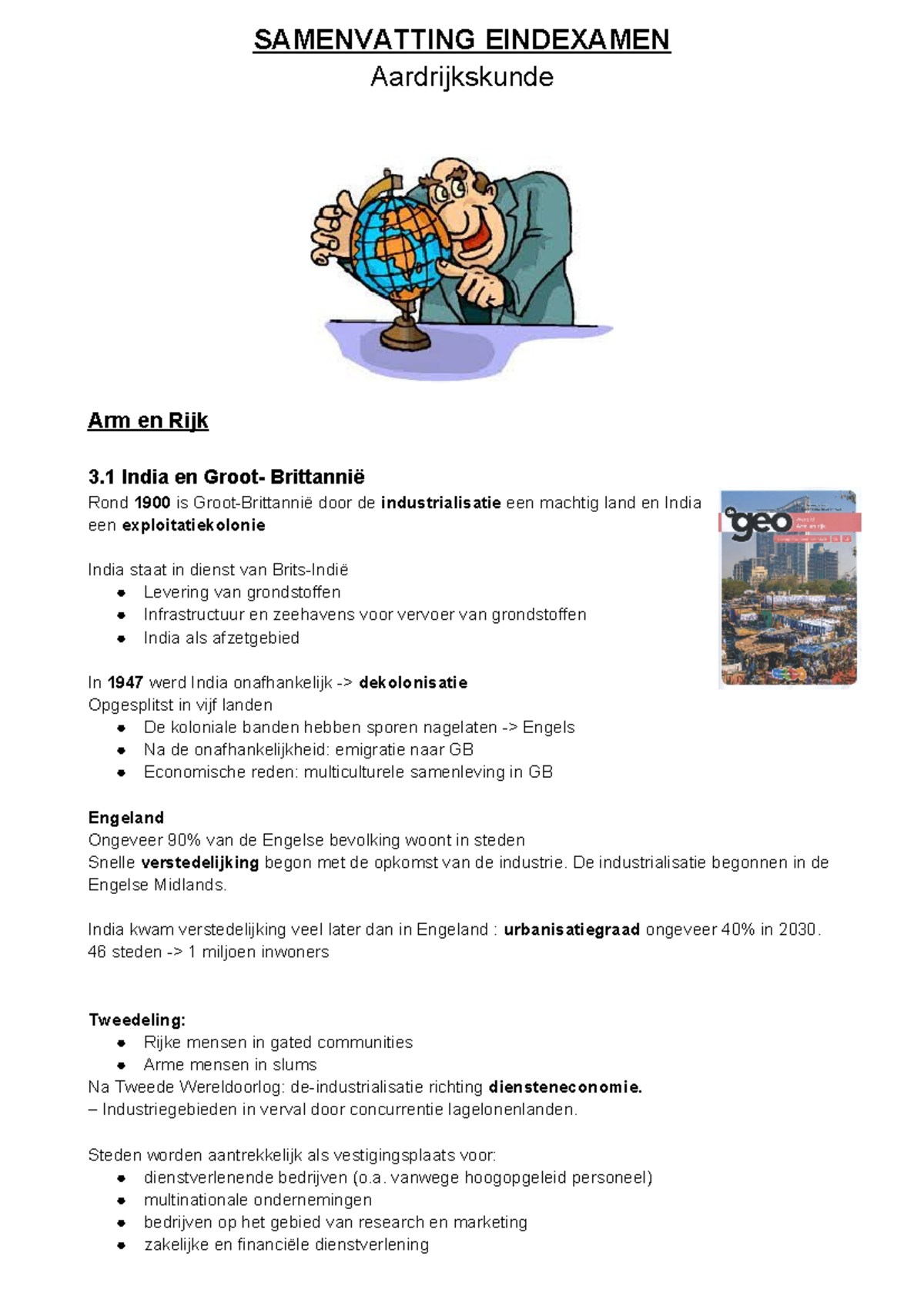 Samenvatting Eindexamen Aardrijkskunde: Arm en Rijk in India & Groot ...