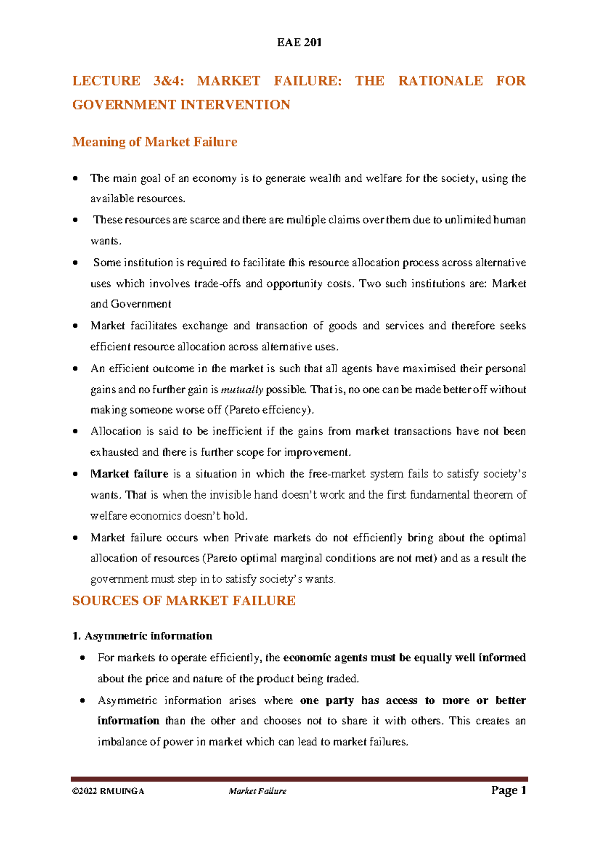 EAE 201 LECTURE NOTES: UNDERSTANDING MARKET FAILURE - Studocu