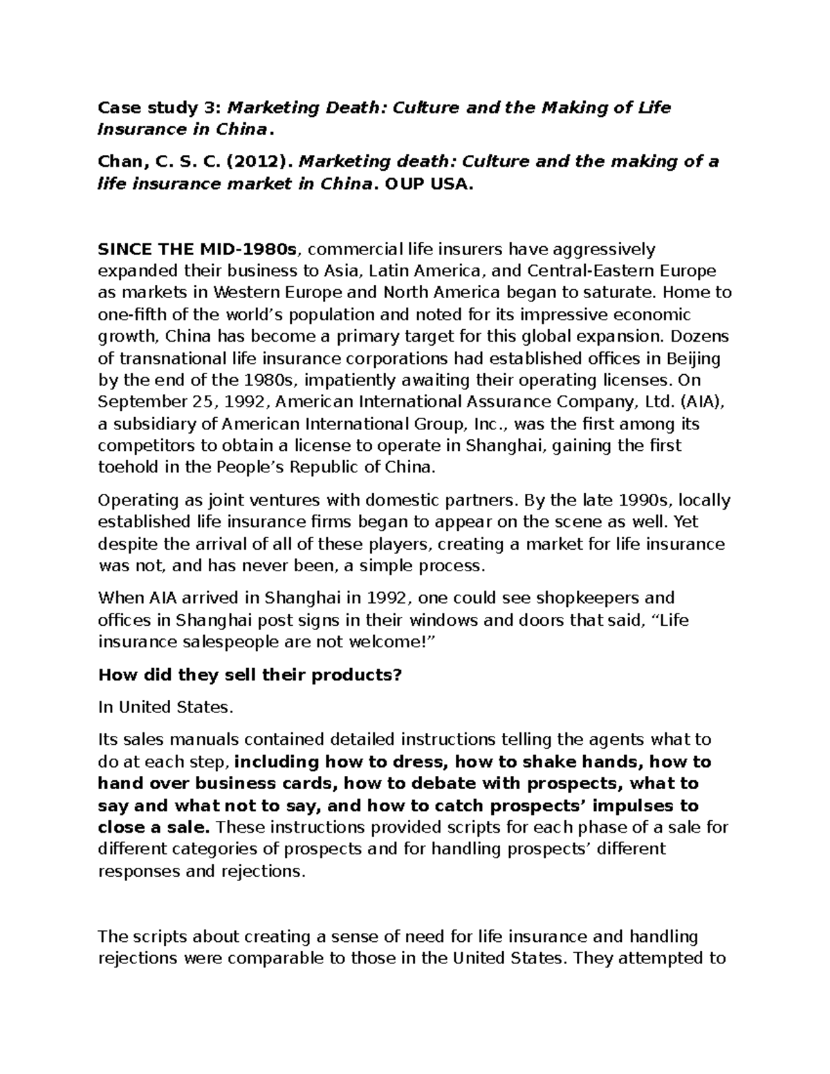 Case Study 3: Marketing Life Insurance in China - Challenges ...