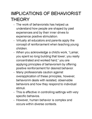 [Solved] Provide 35 specific examples of how behaviorist learning ...