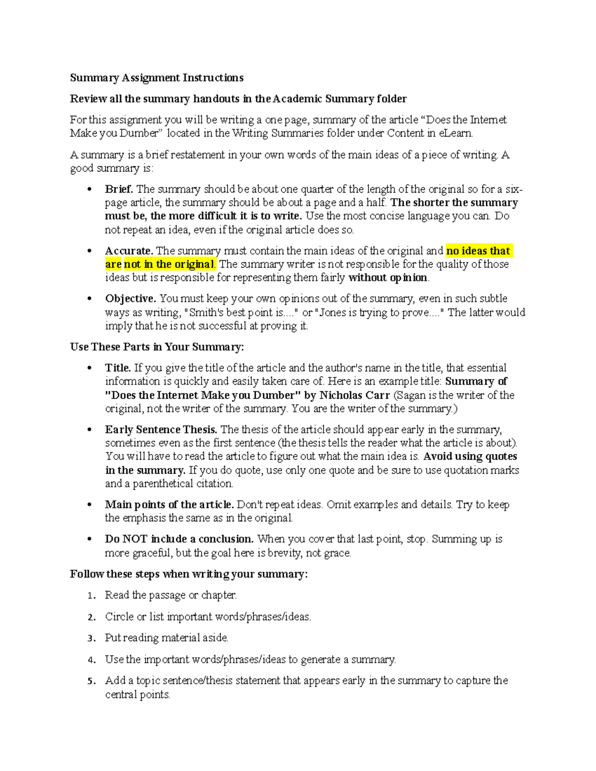 Summary Assignment Instructions R-4 - Summary Assignment Instructions ...