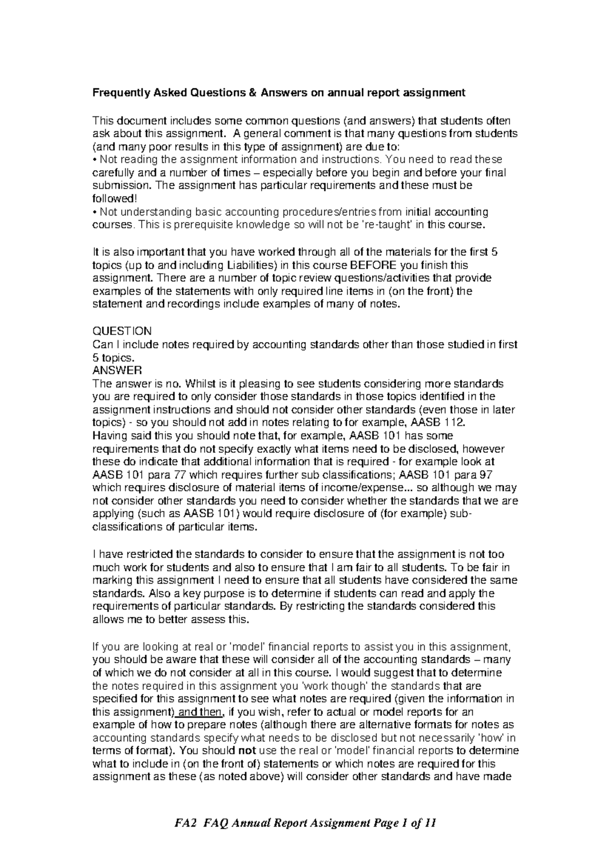 FA2 FAQ Annual Report Assignment - Frequently Asked Questions & Answers ...