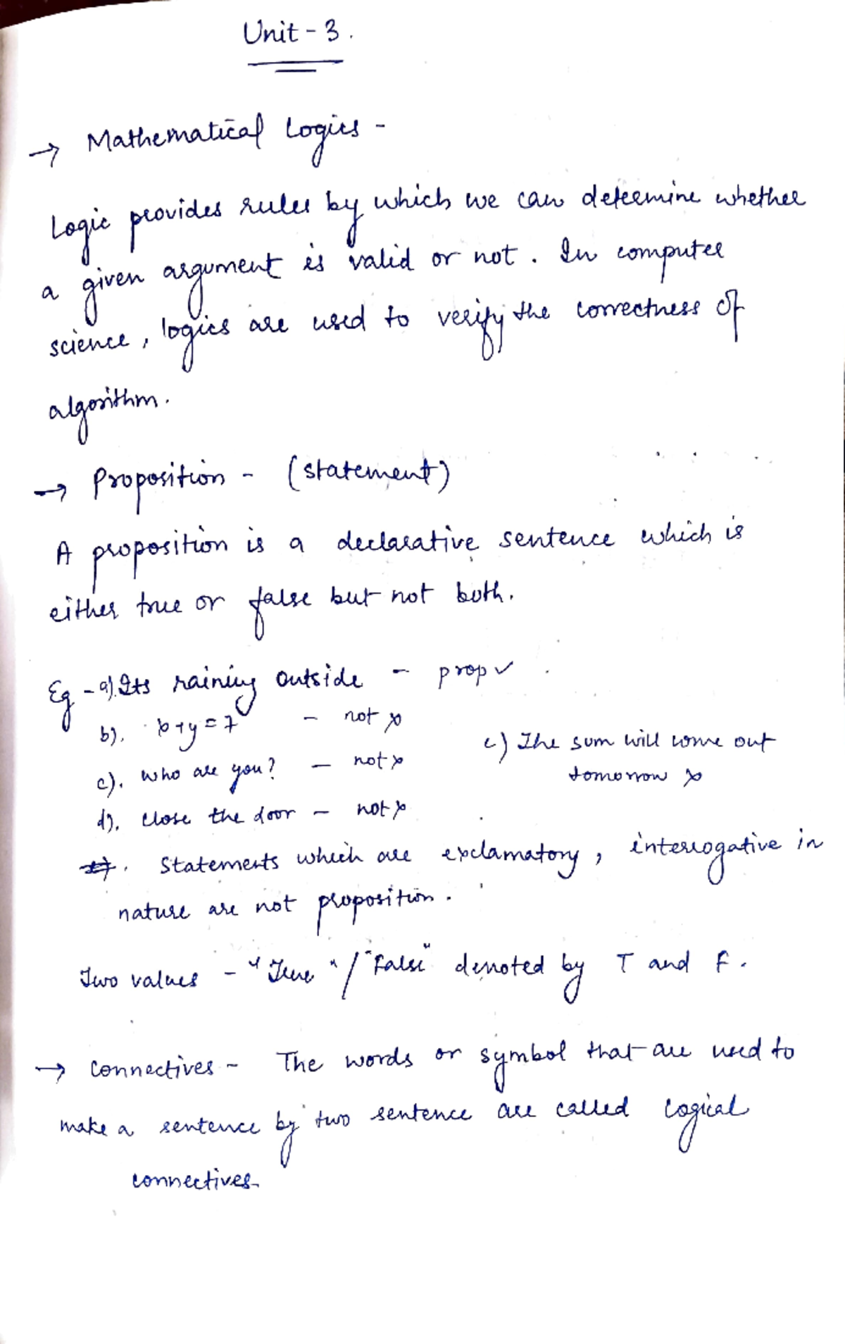 Unit 3 Discrete Mathematics - Unit 3. , Mathematical logics Logic ...