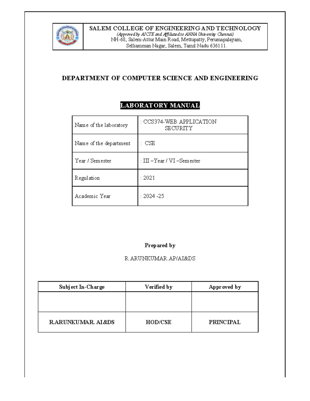 CCS374 Web Application Security Lab Manual - Studocu