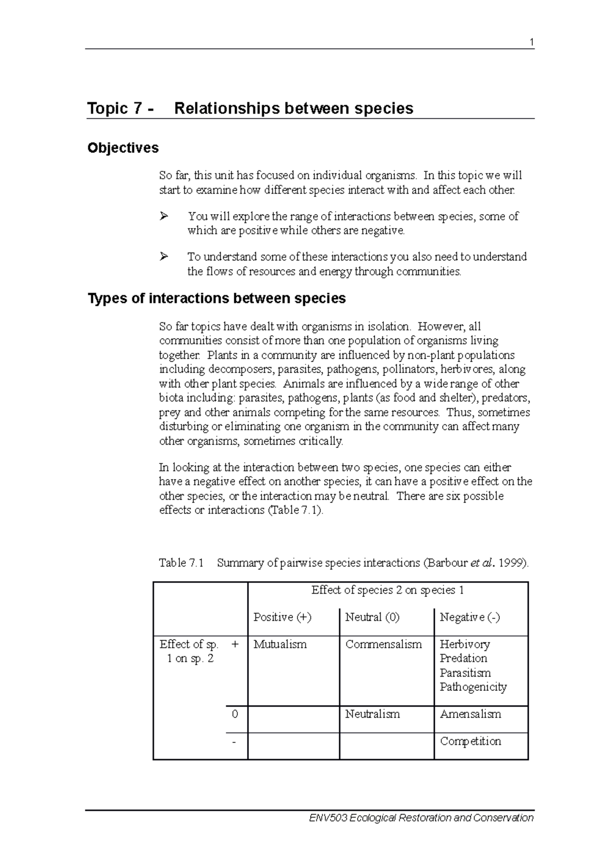 Study Guide: Species Interactions and Energy Flow in ENV503 - Studocu
