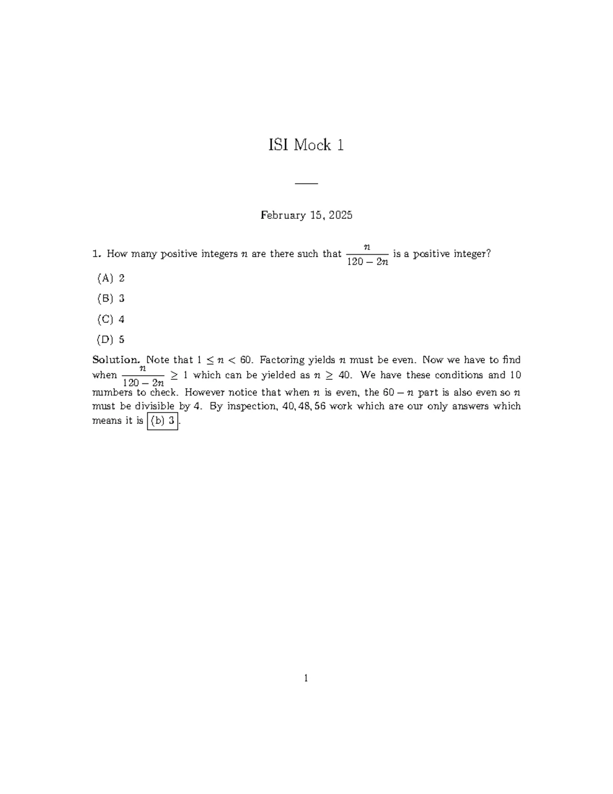ISI Part Test 1 Practice Problem Set - UGB Shreyam Banerjee - Studocu