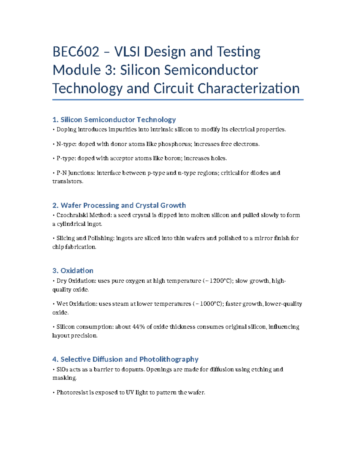 BEC602 VLSI Design & Testing: Module 3 Silicon Tech & Circuit Char ...