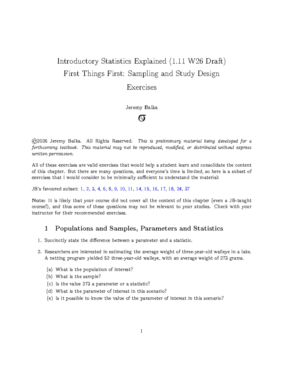 Introductory Statistics (1.11 W26 Draft): Sampling & Study Design ...