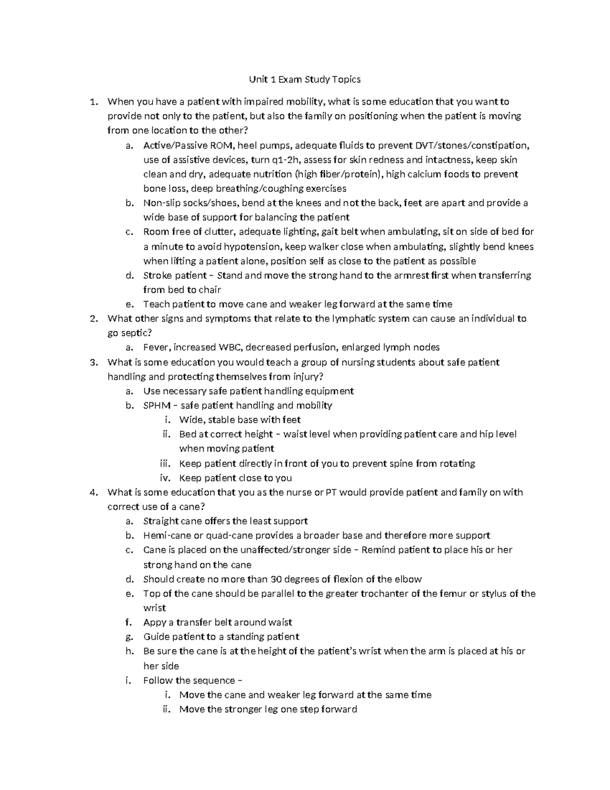NUR 101: Unit 1 Exam Study Guide for Patient Care Techniques - Studocu
