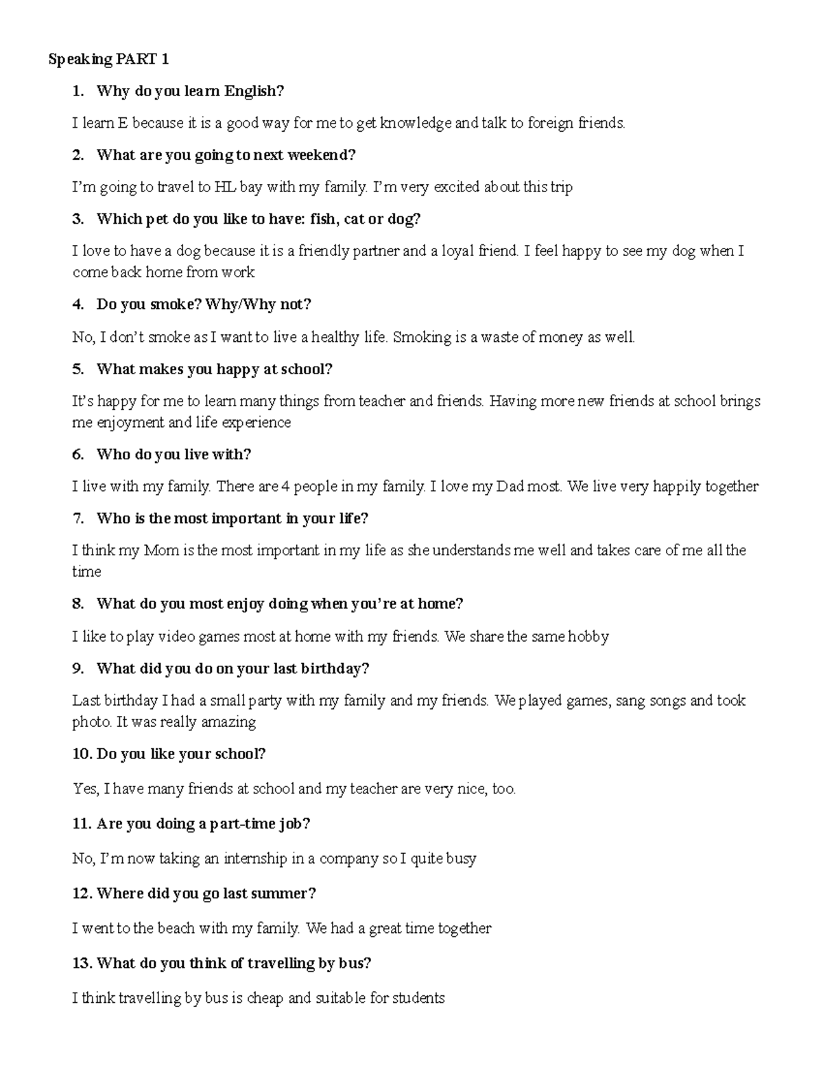 Speaking B1 - Exam Notes and Practice for Part 1 & 2 - Studocu