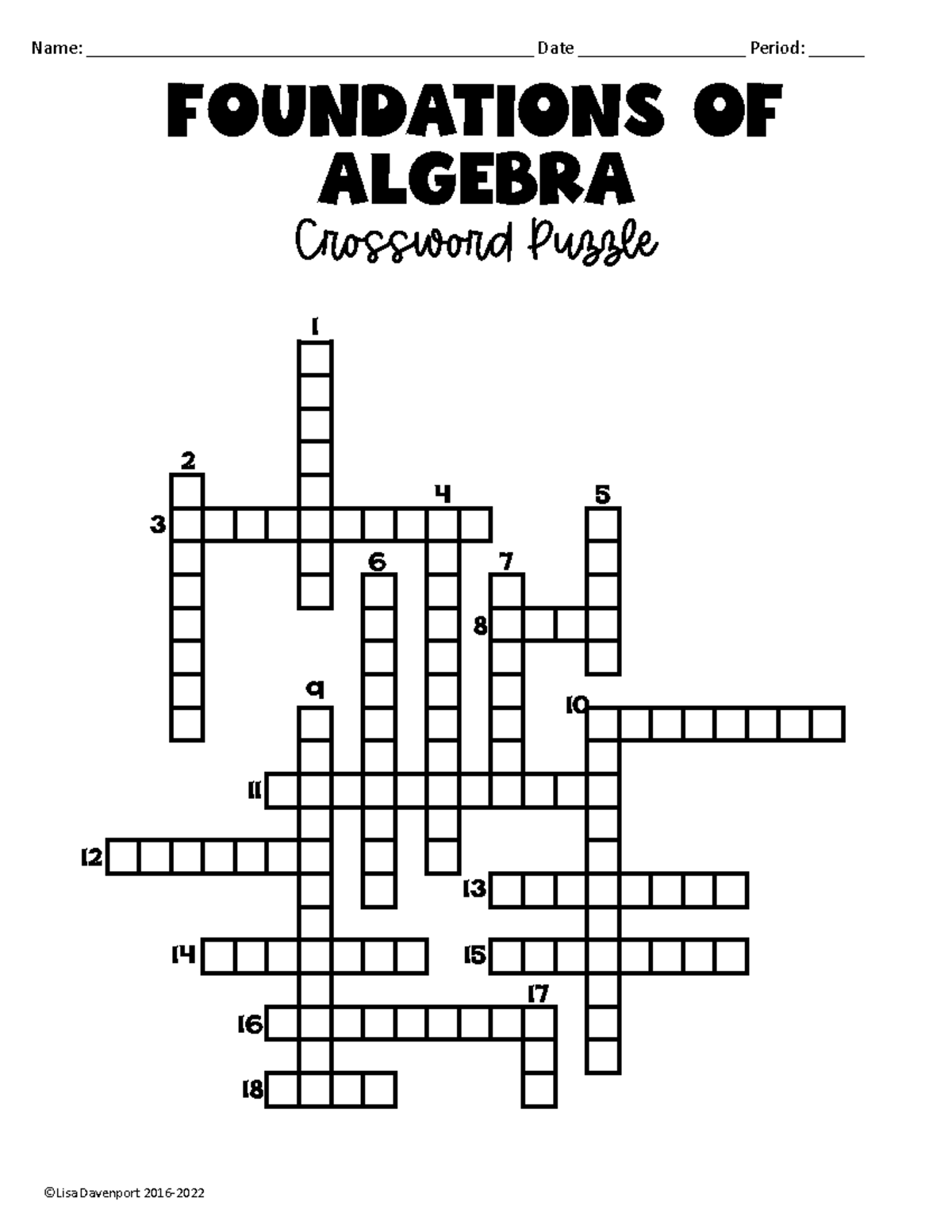 Foundationsof algebra crossword puzzle-1 - name: - studocu