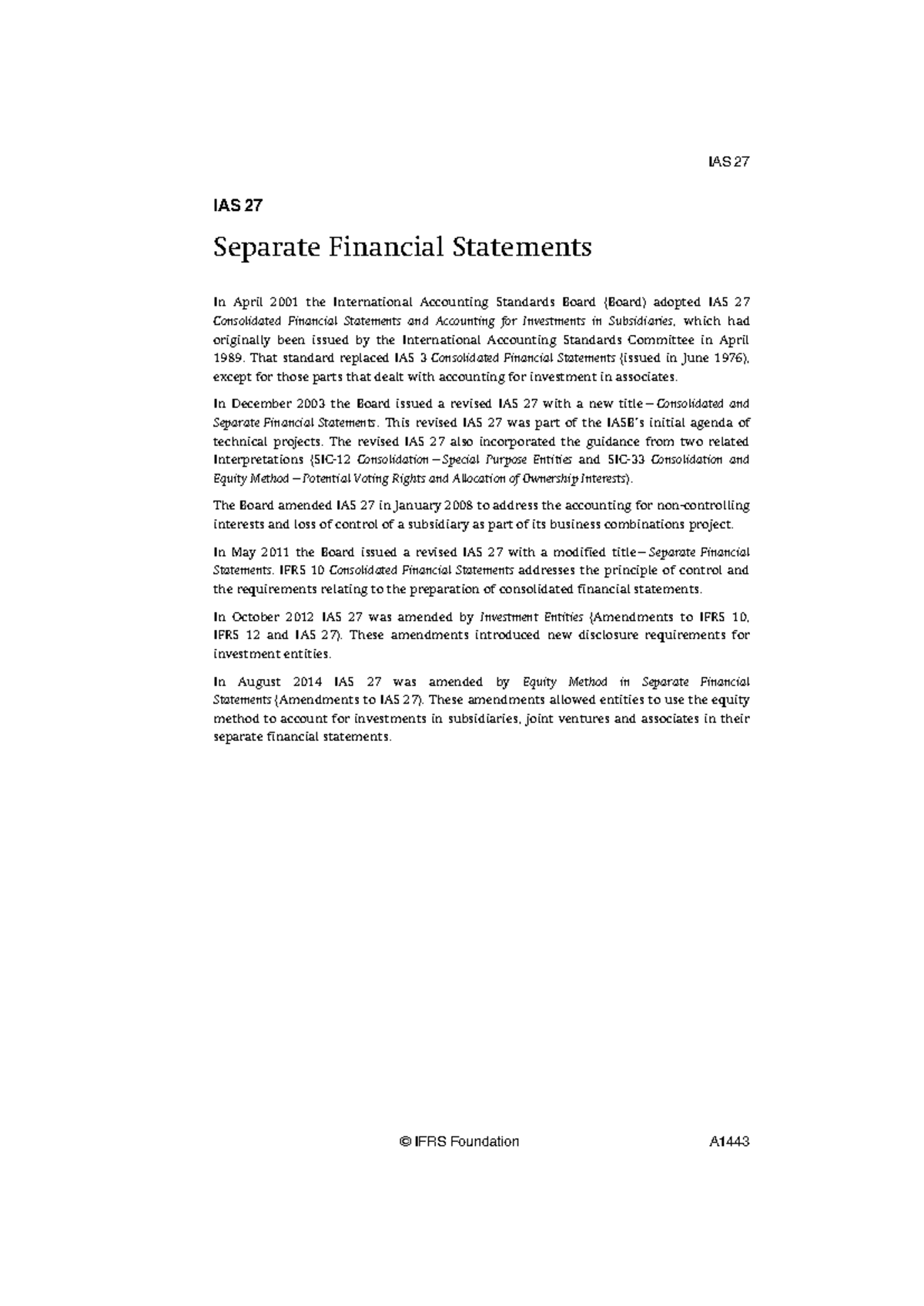 IAS 27 Overview: Separate Financial Statements and Amendments - Studocu