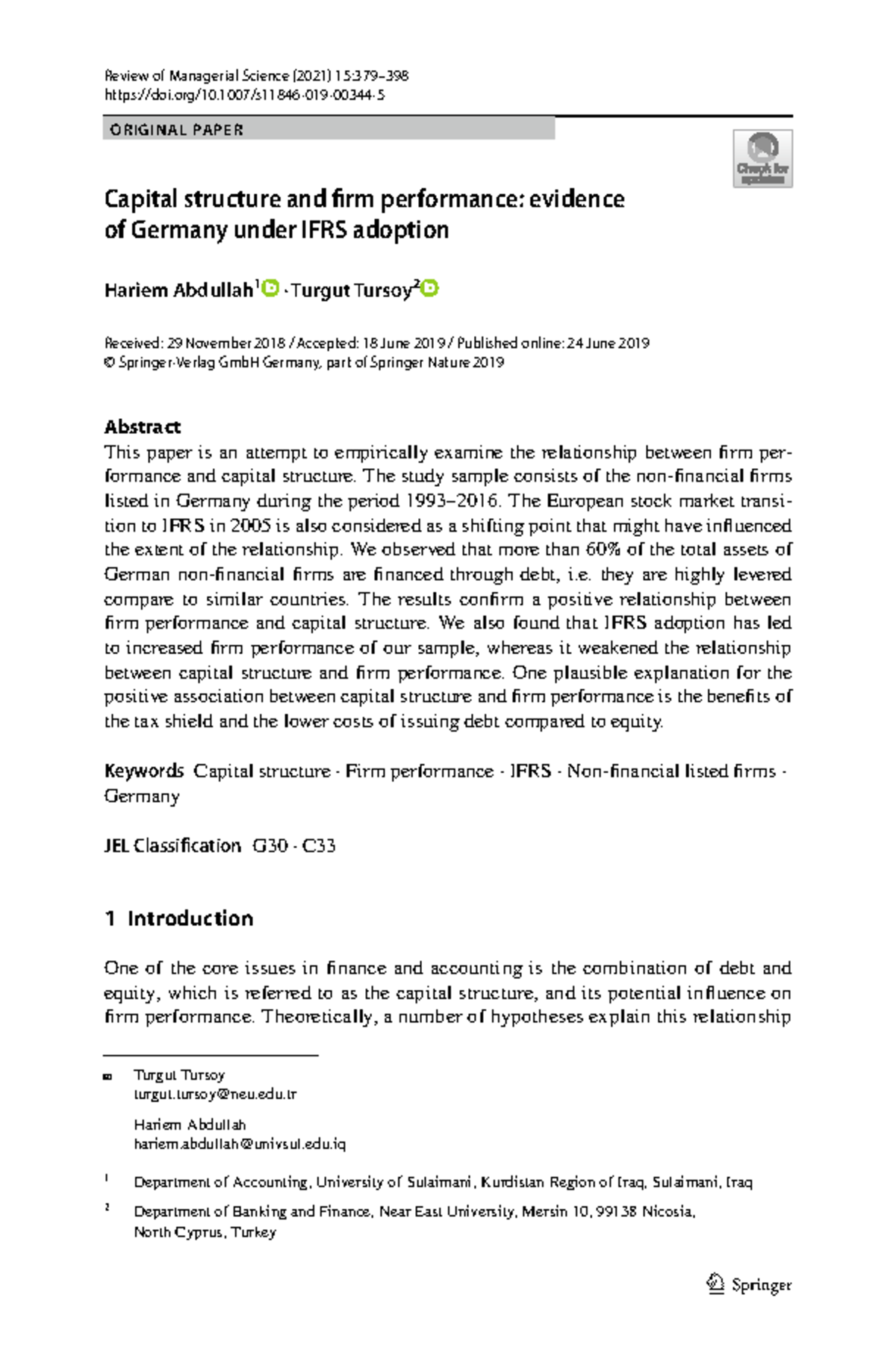 Capital Structure and Firm Performance: Evidence from Germany (2021 ...