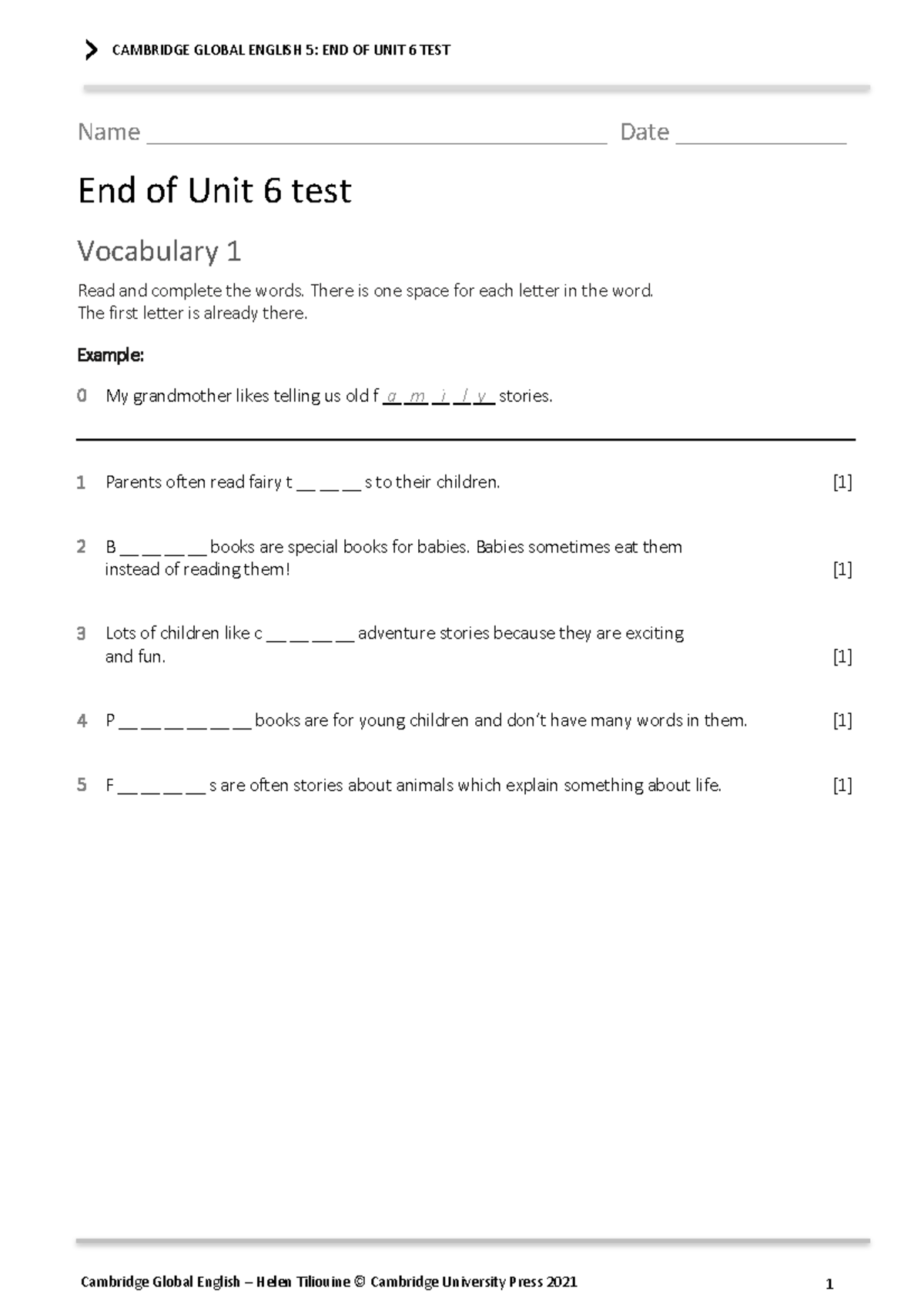 CAMBRIDGE GLOBAL ENGLISH 5: END OF UNIT 6 TEST Review - Studocu