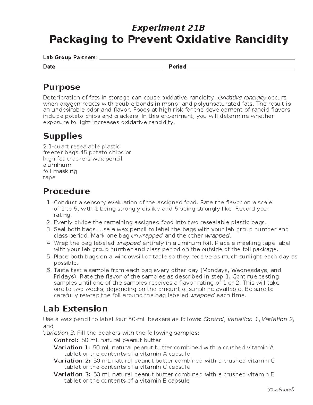 Packaging to Prevent Oxidative Rancidity - Oxidative rancidity occurs ...