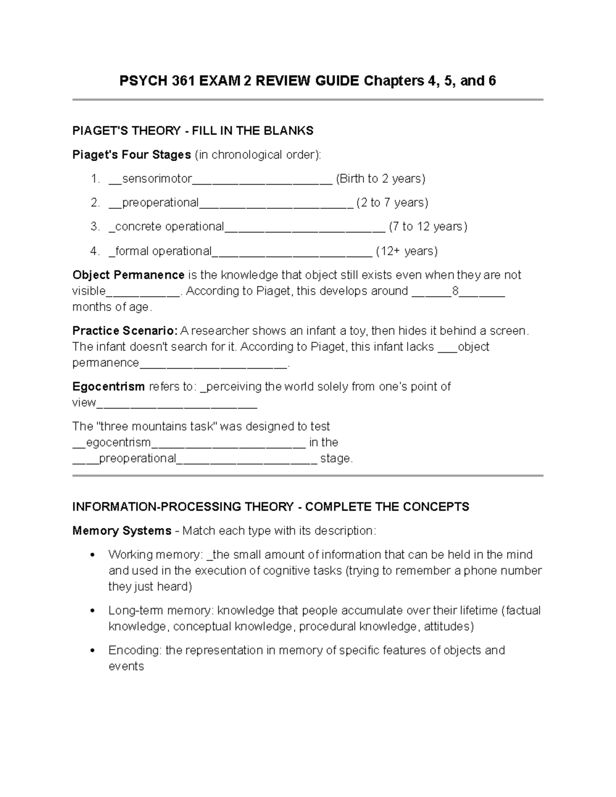 PSYCH 361 FINAL EXAM REVIEW GUIDE: Key Concepts & Theories (Ch. 4-6 ...