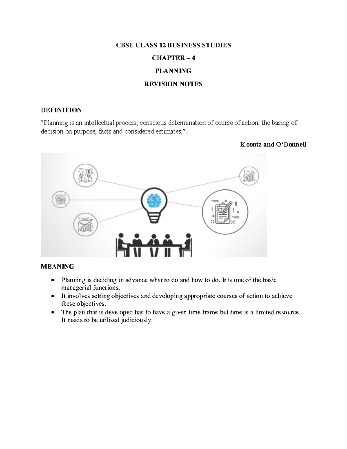 Bst planing notes - Nothig - CBSE CLASS 12 BUSINESS STUDIES CHAPTER – 4 ...