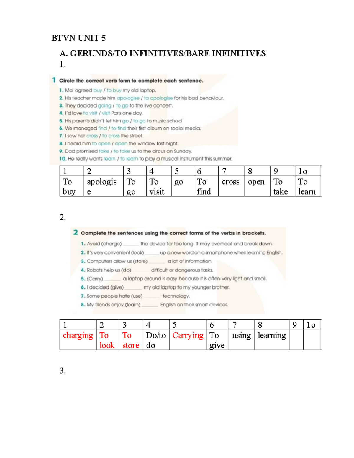 Gerund& Infinitives - quá hay - BTVN UNIT 5 A. GERUNDS/TO INFINITIVES ...