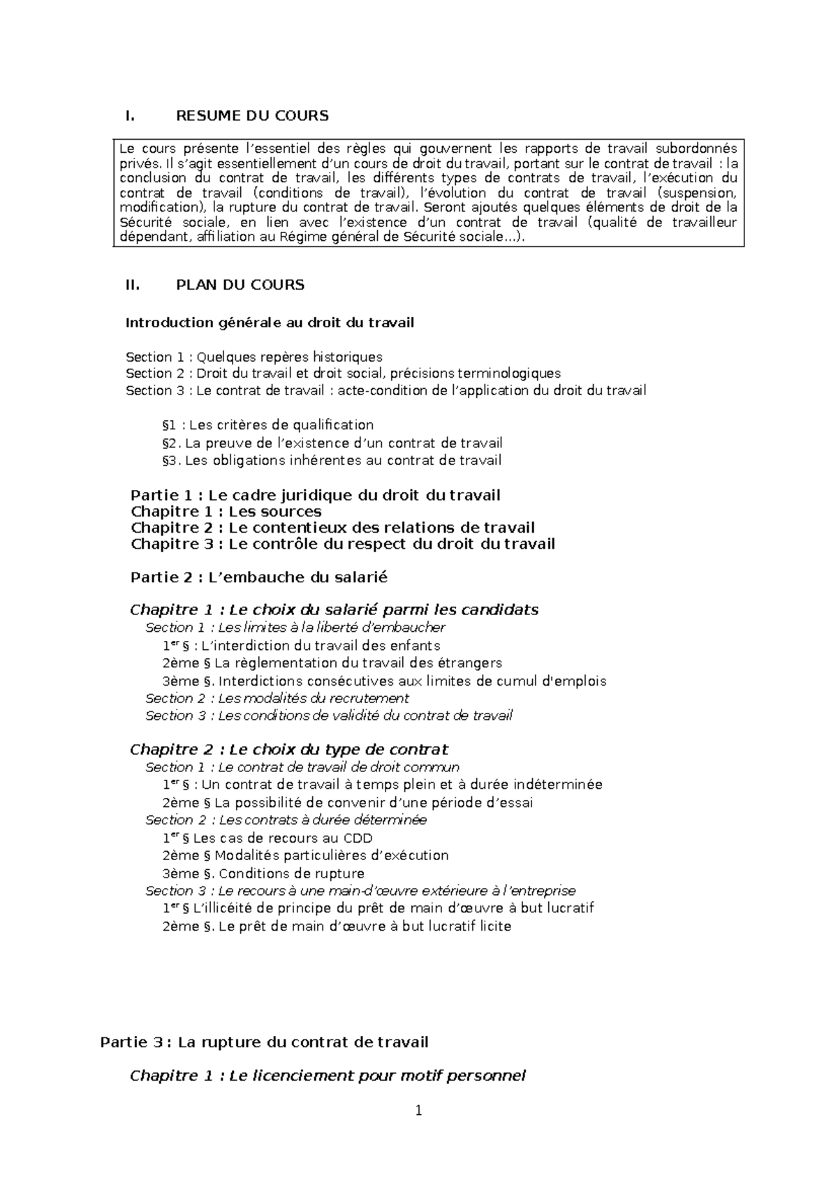 Syllabus Droit Social 1 - L3 AES - Cours et Plan 2024-2025 - Studocu